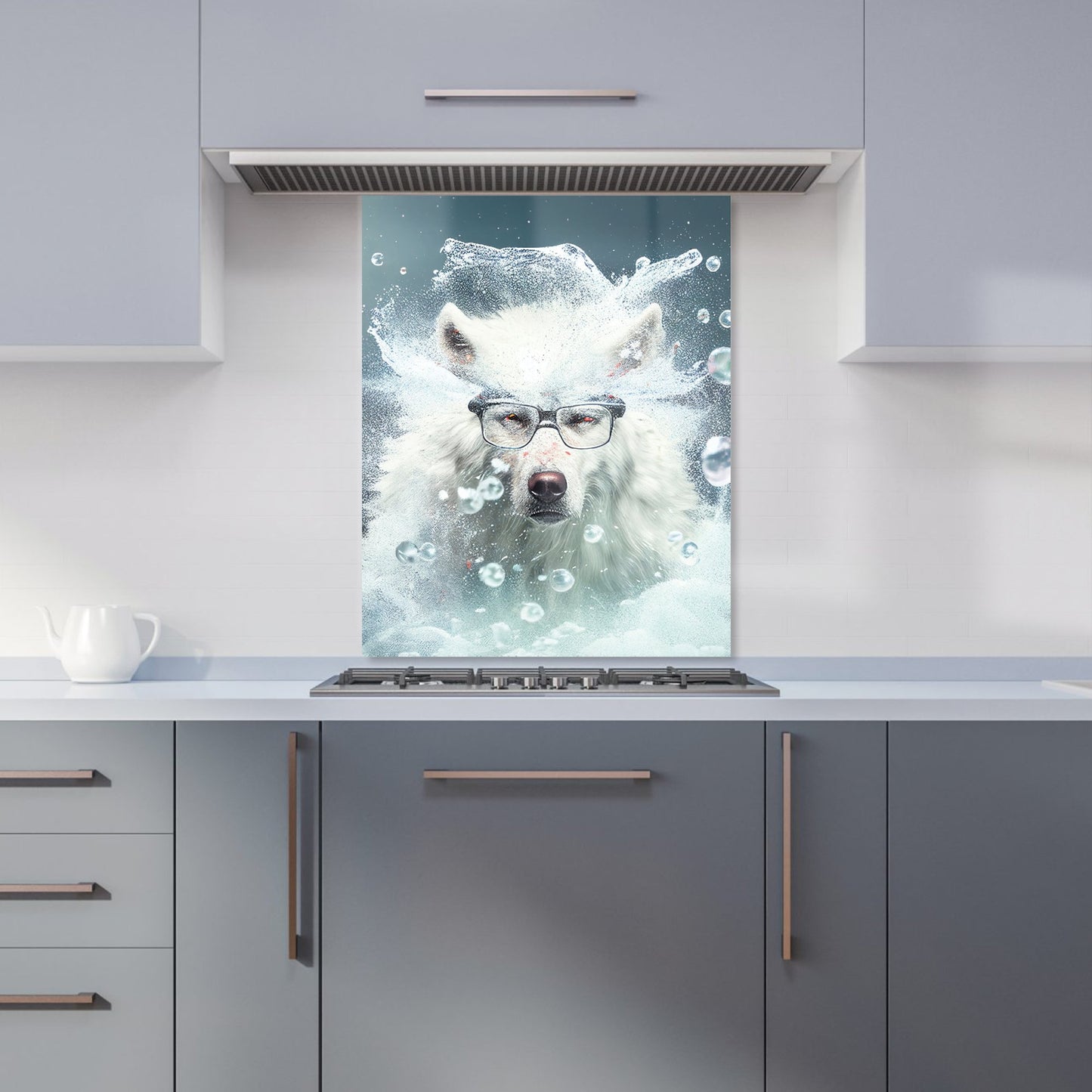 White Wolf With Glasses Splashart Kitchen Splashback