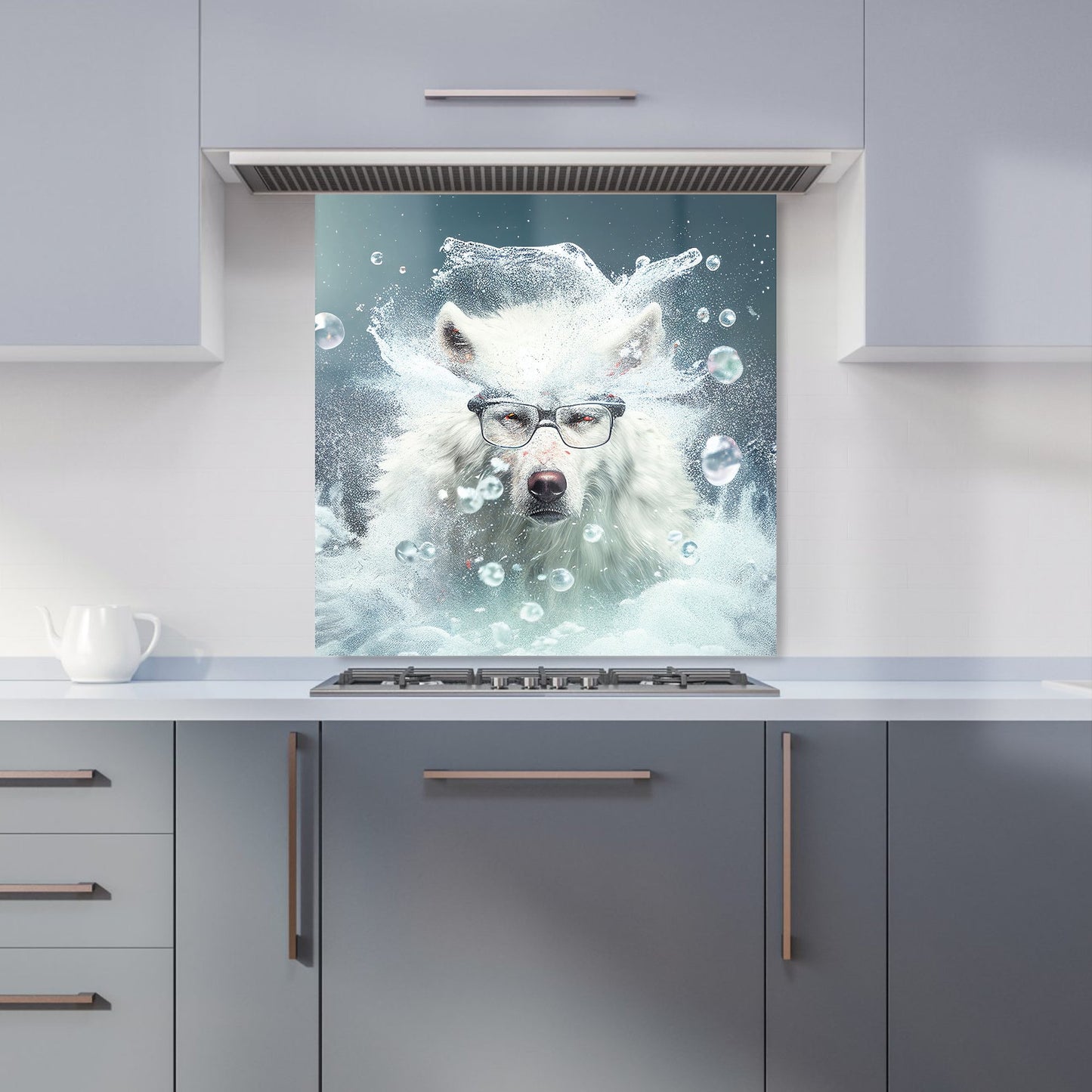 White Wolf With Glasses Splashart Kitchen Splashback