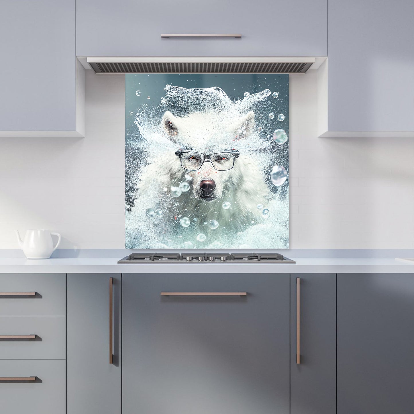 White Wolf With Glasses Splashart Kitchen Splashback