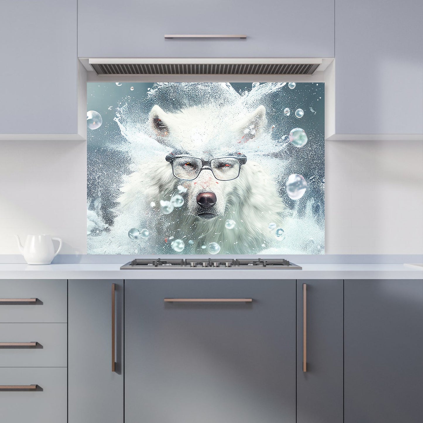 White Wolf With Glasses Splashart Kitchen Splashback
