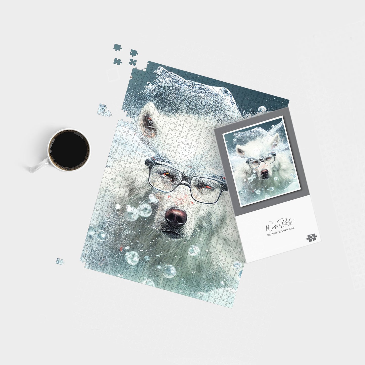 White Wolf With Glasses Splashart Jigsaw Puzzle