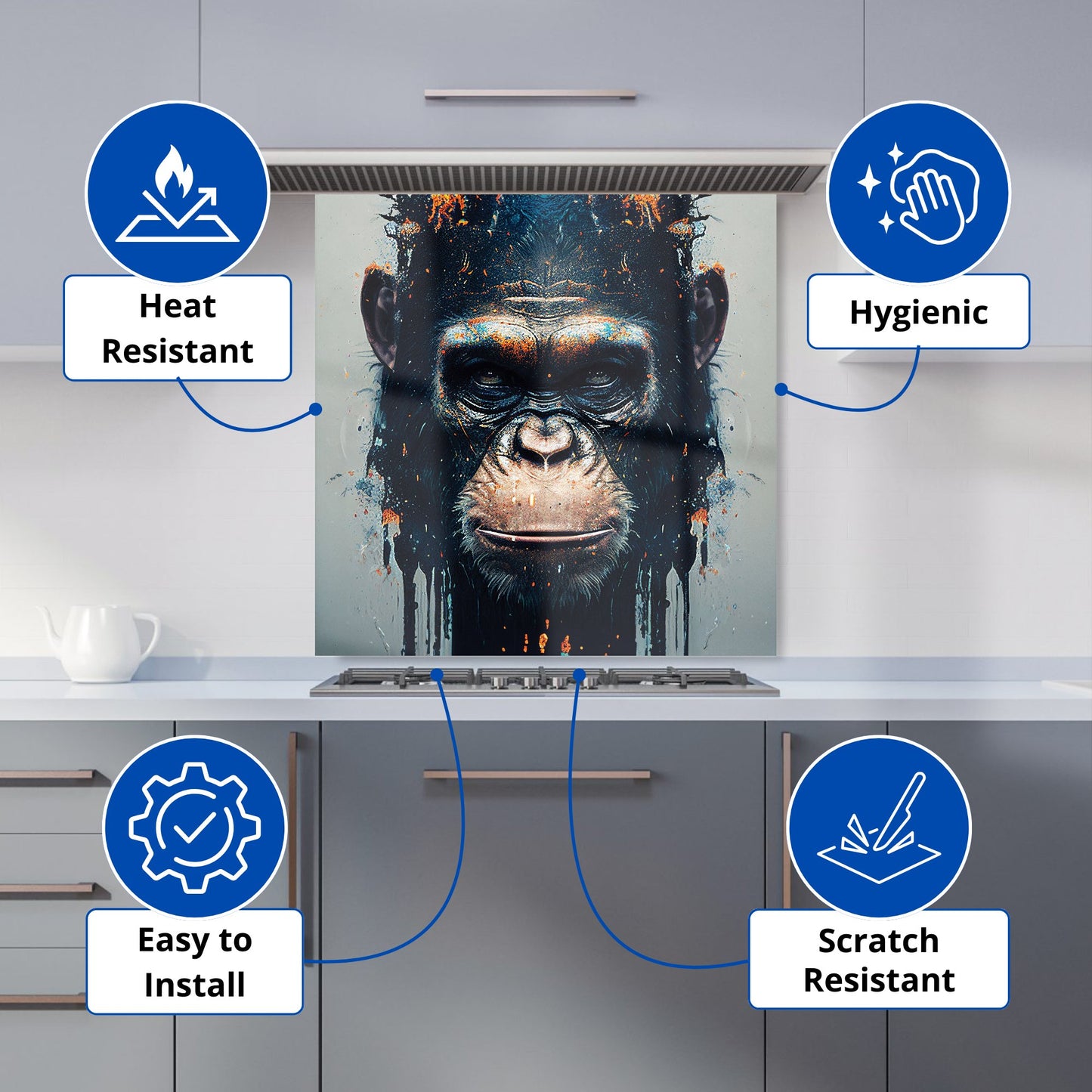 Gorilla Face Splashart Kitchen Splashback