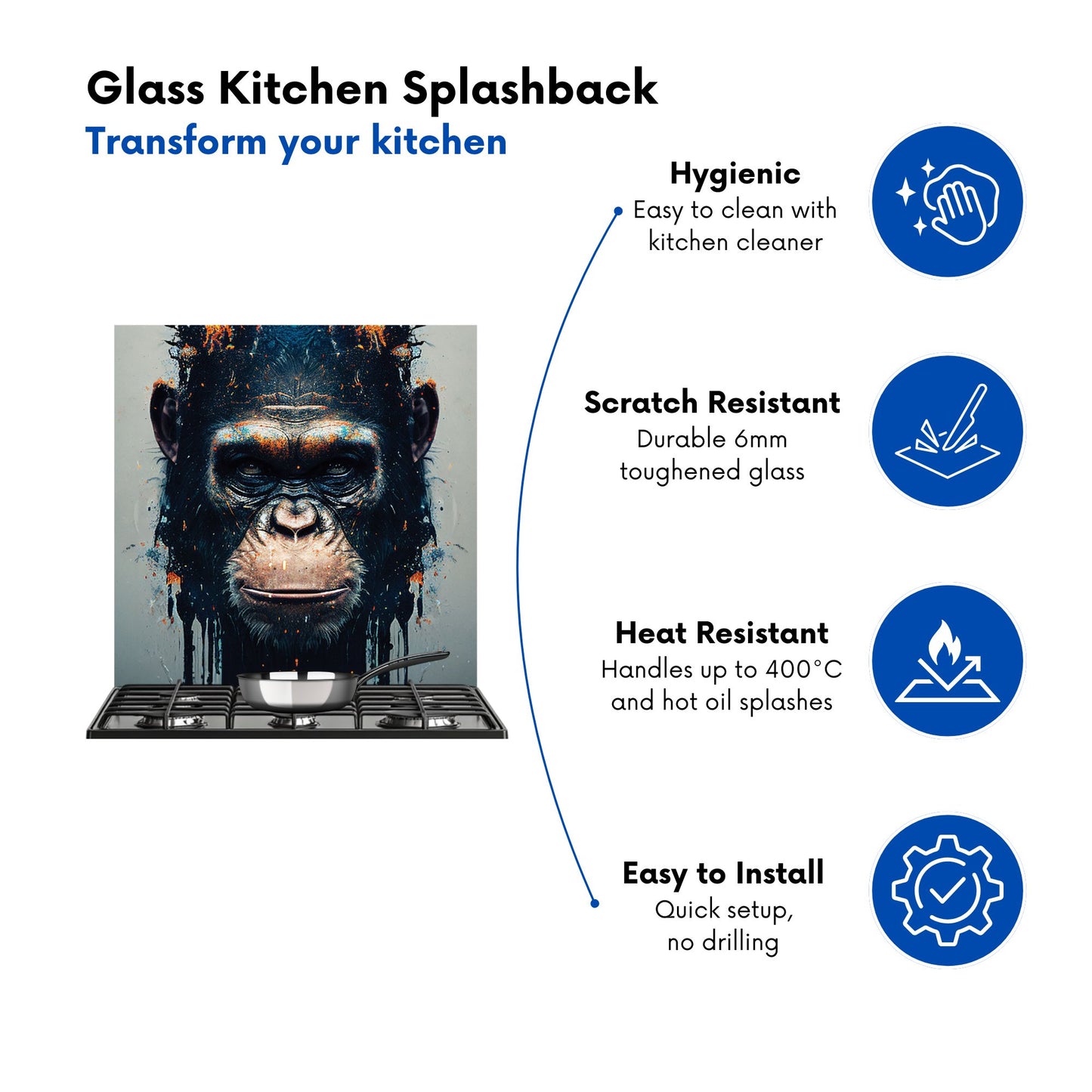 Gorilla Face Splashart Kitchen Splashback