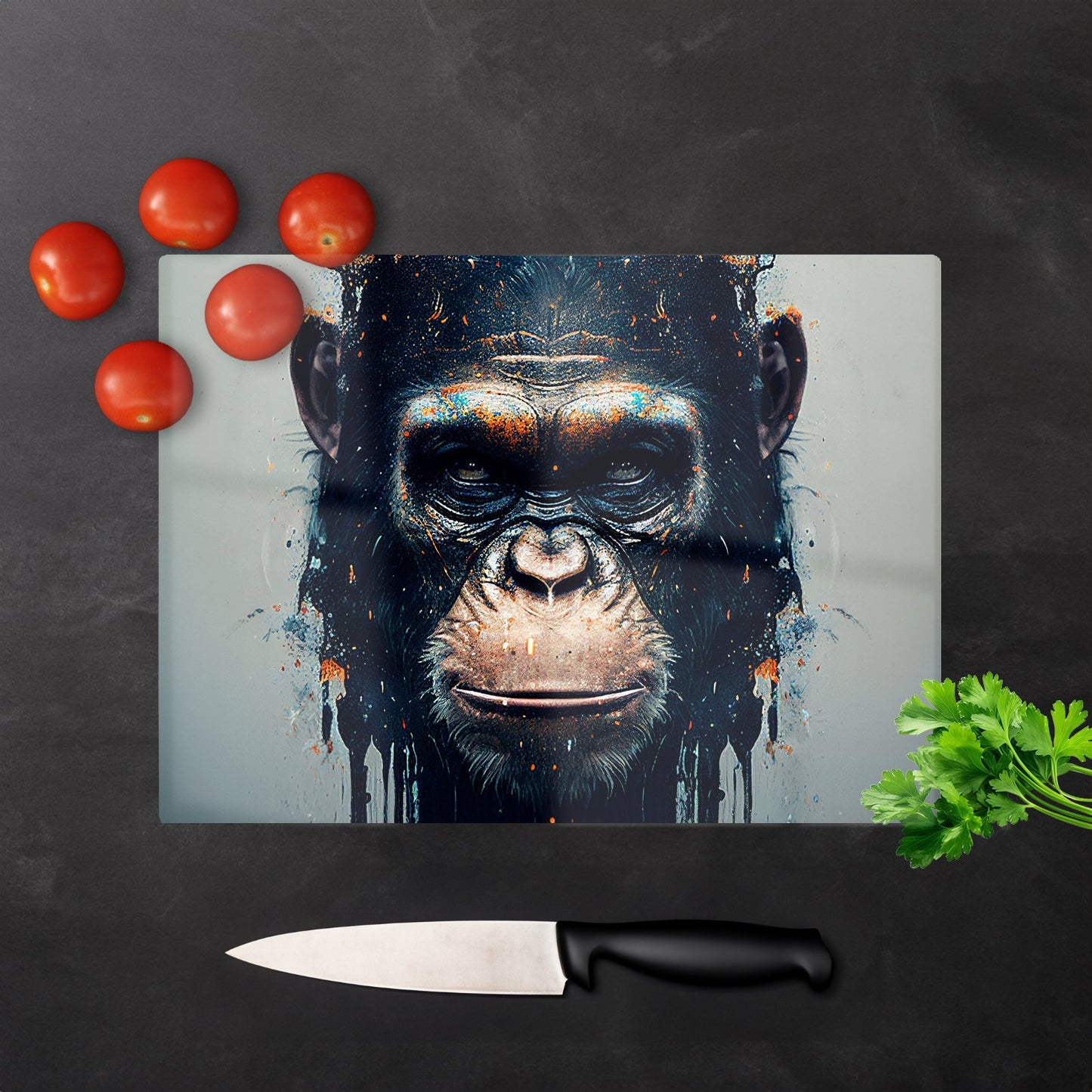 Gorilla Face Splashart Glass Chopping Board