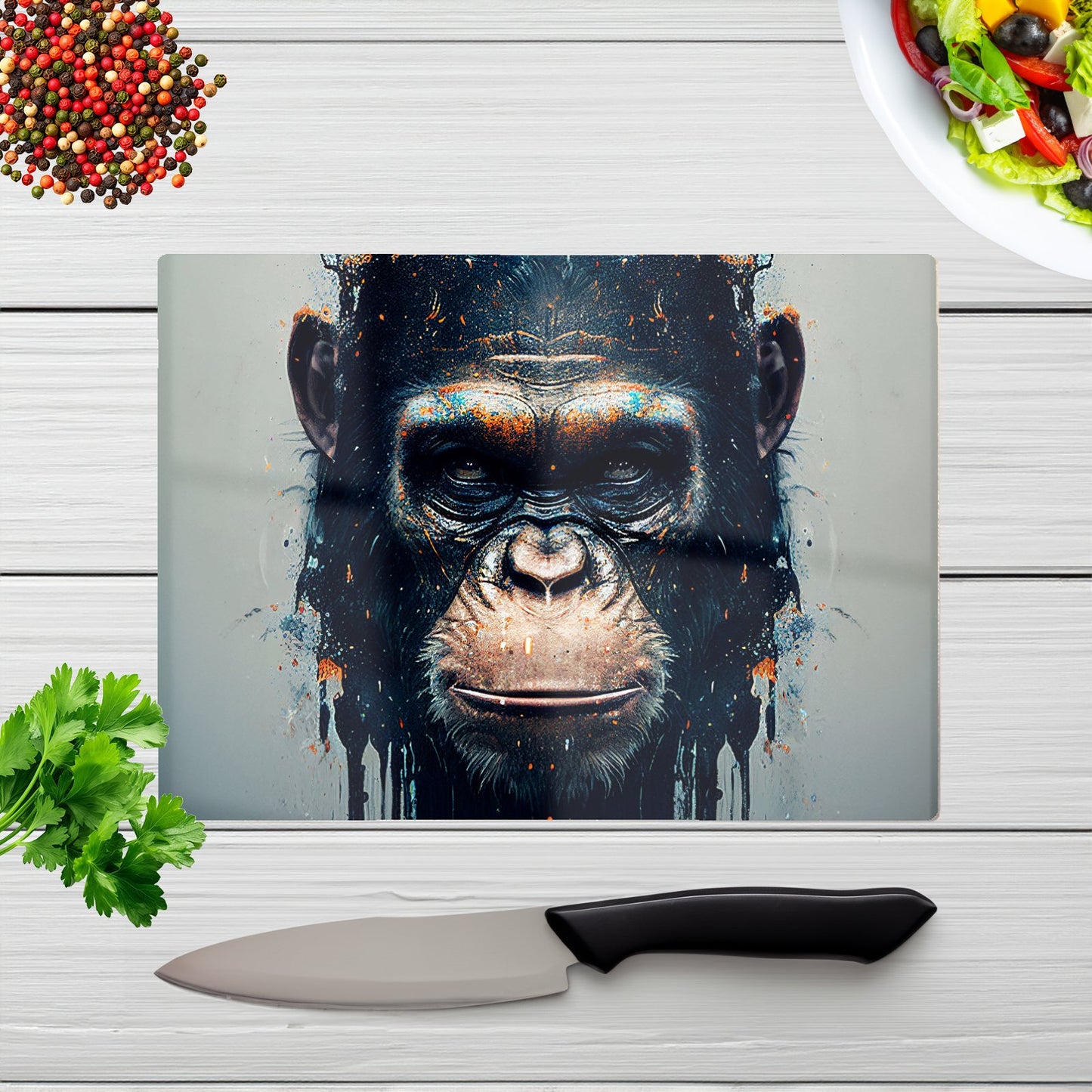 Gorilla Face Splashart Glass Chopping Board
