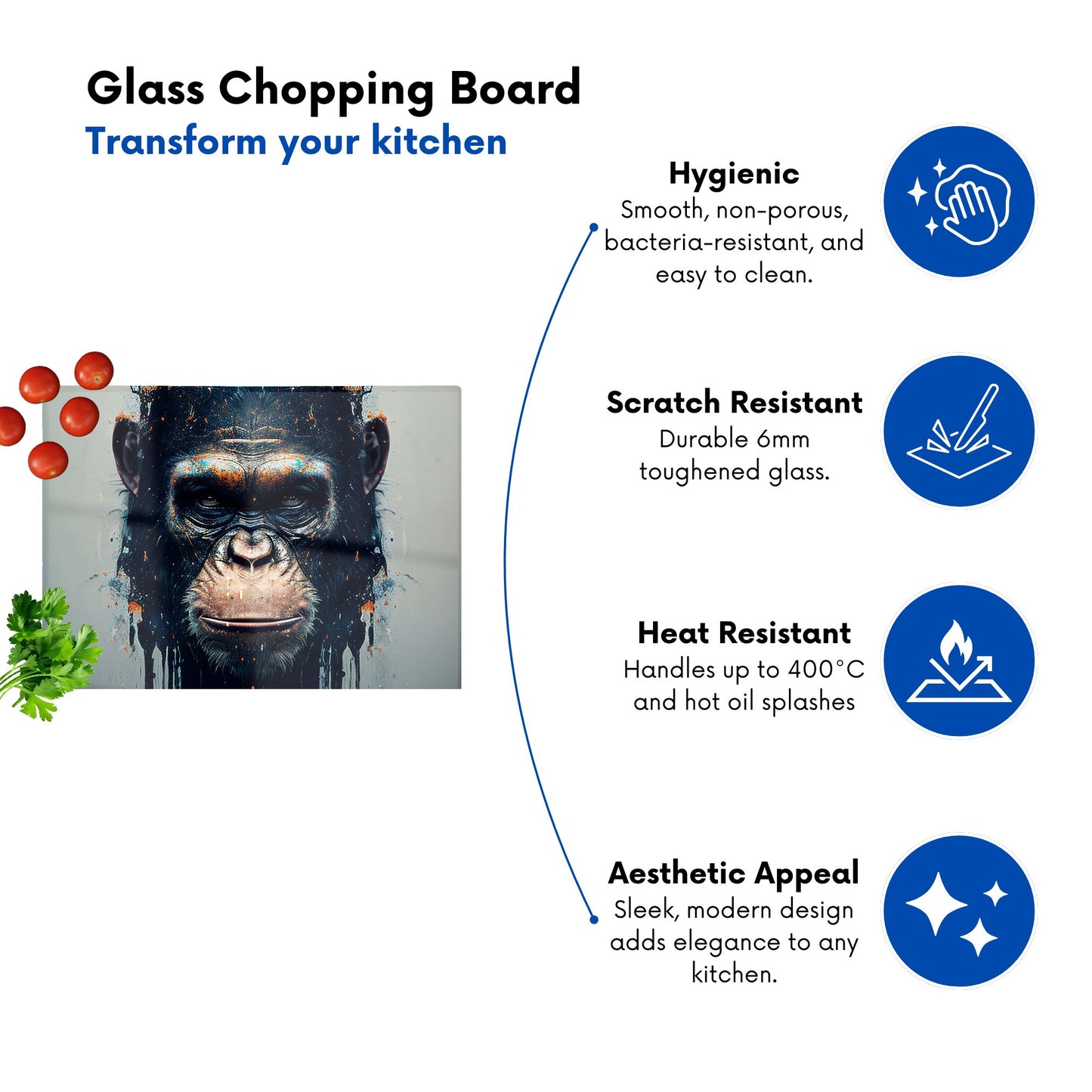 Gorilla Face Splashart Glass Chopping Board