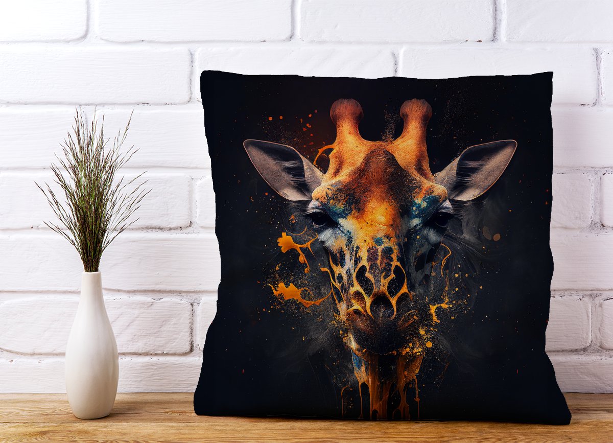 Golden Giraffe Face Splashart Cushions