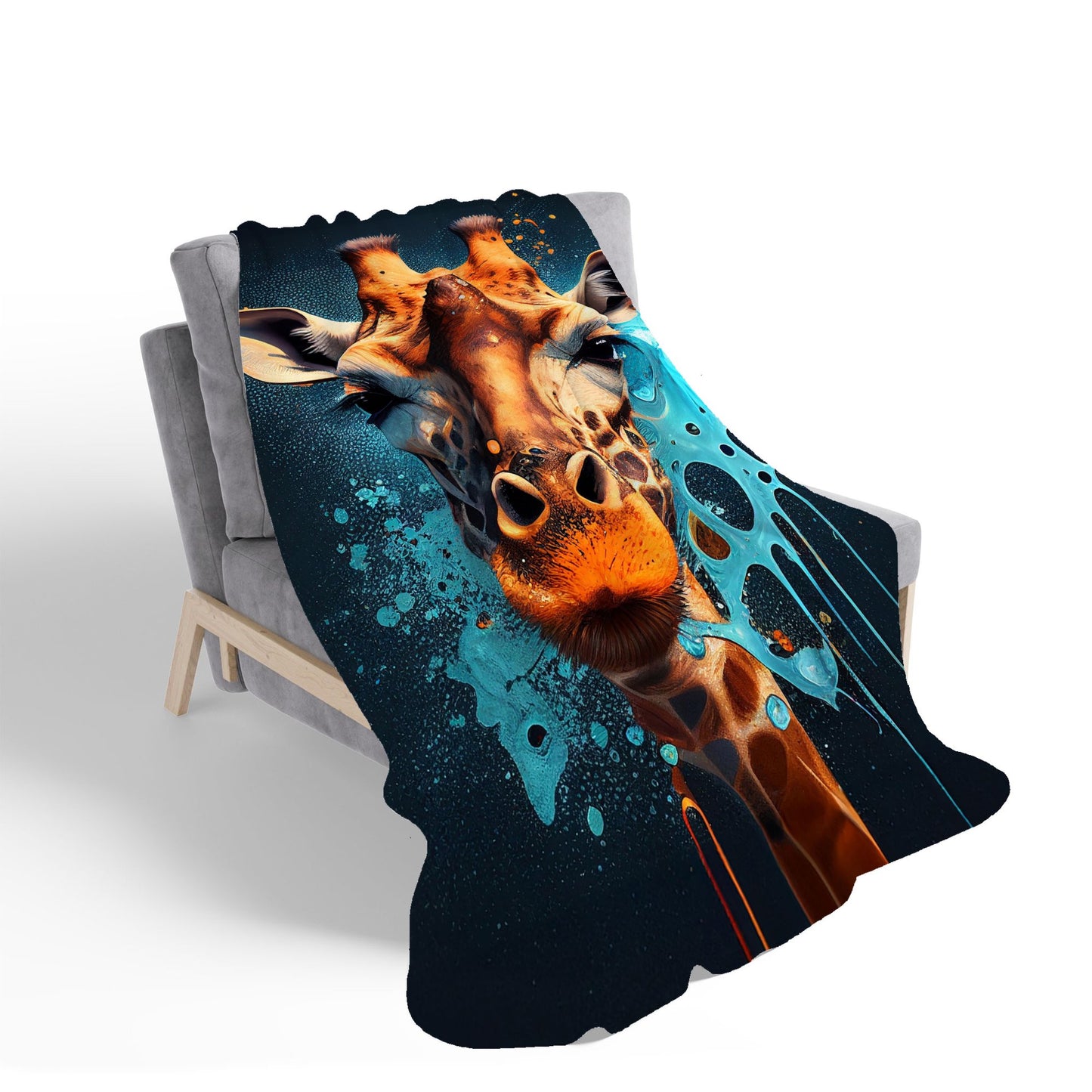 Blue Giraffe Face Splashart Sherpa Blanket