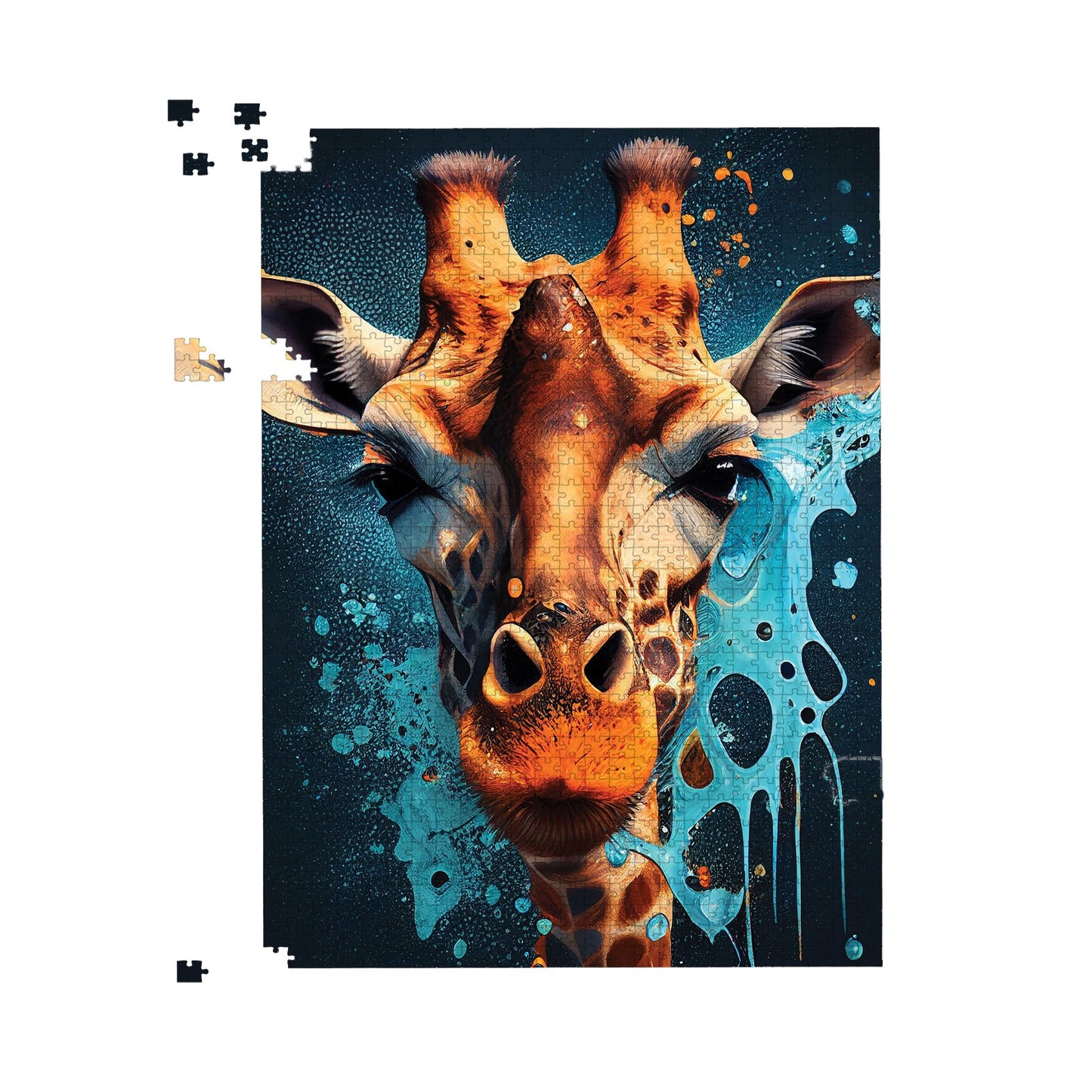 Blue Giraffe Face Splashart Jigsaw Puzzle