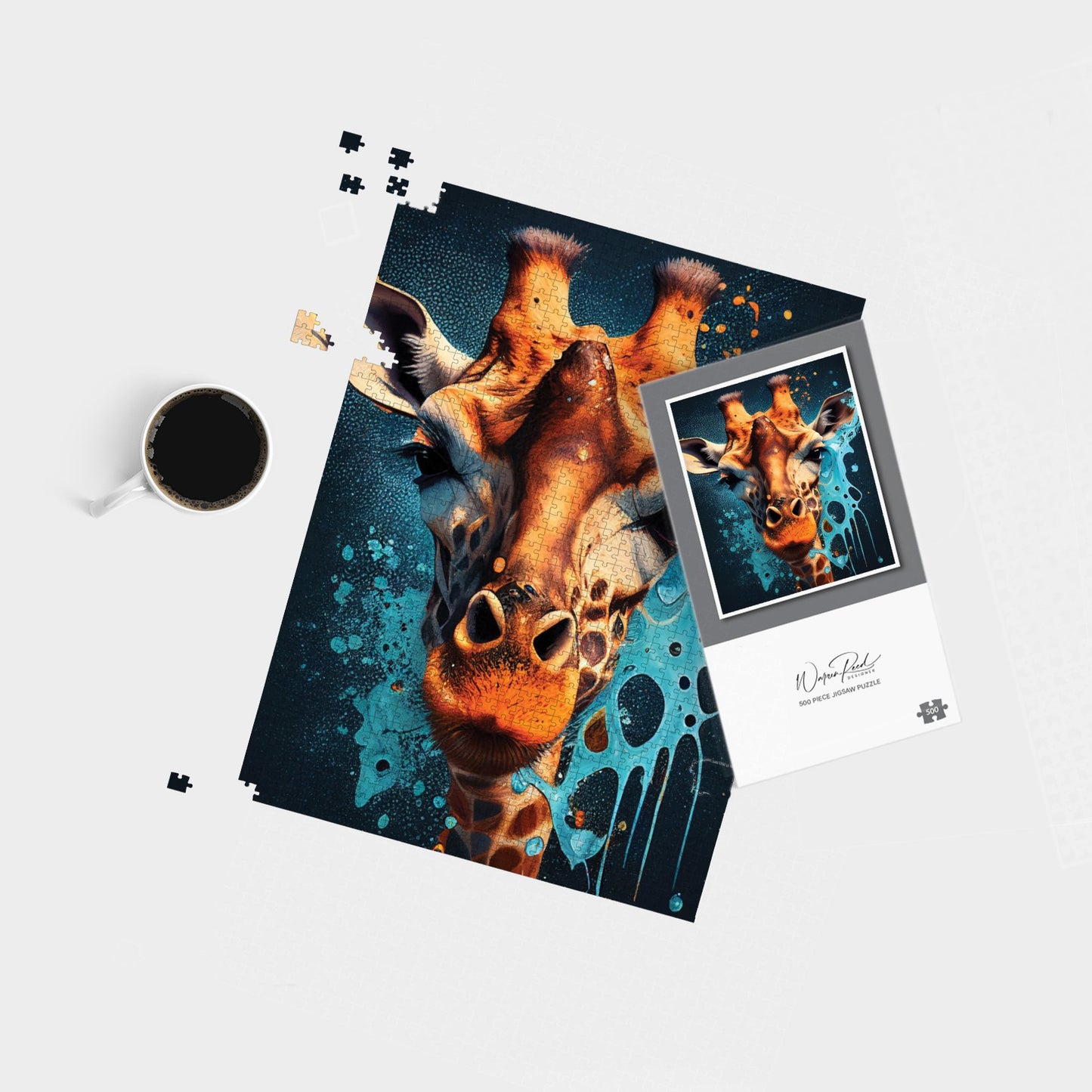 Blue Giraffe Face Splashart Jigsaw Puzzle