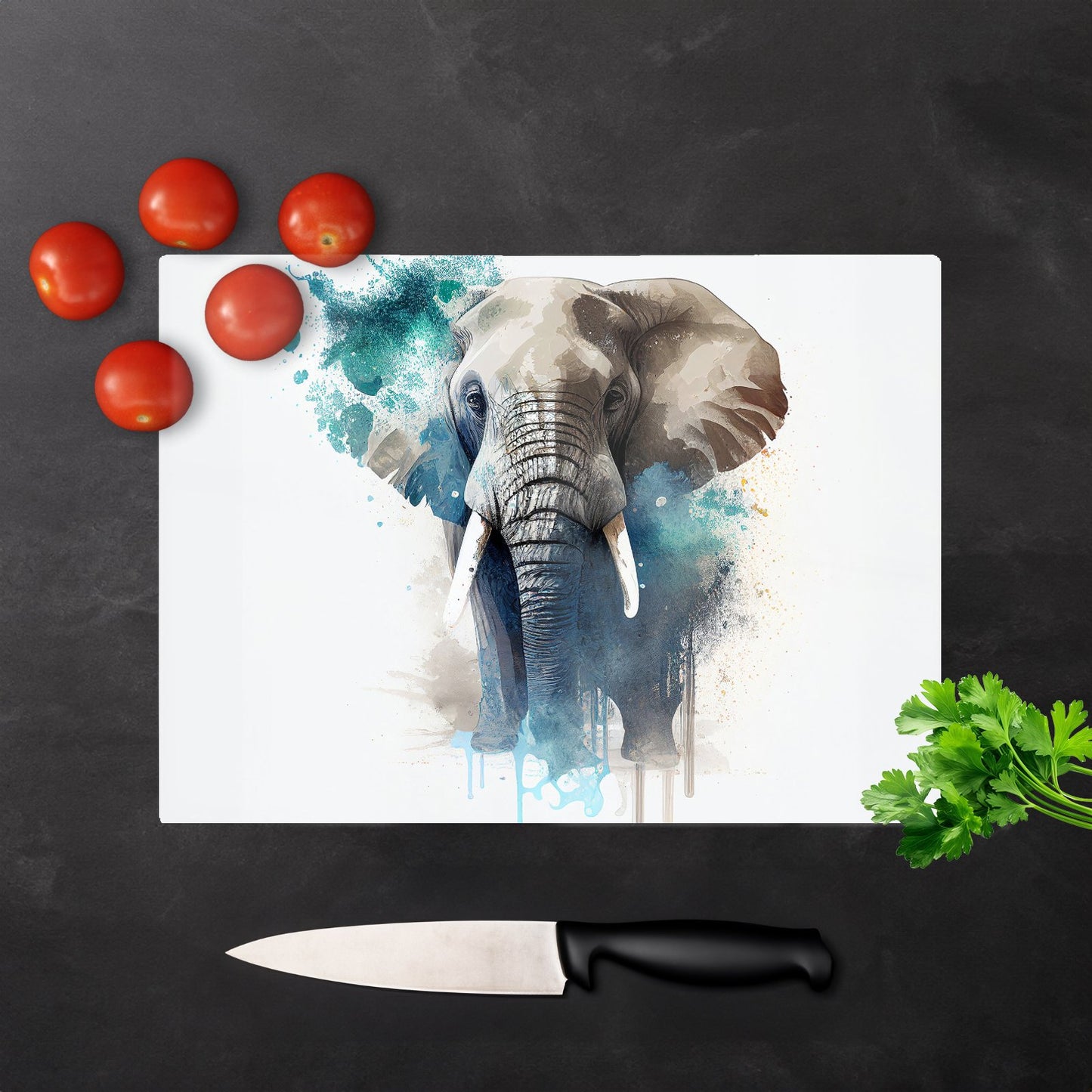 Majestic Elephant Splashart Glass Chopping Board