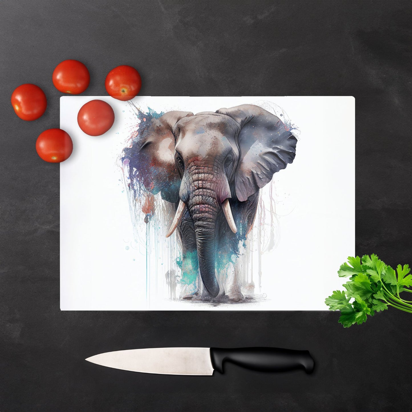 Elephant Splashart Glass Chopping Board