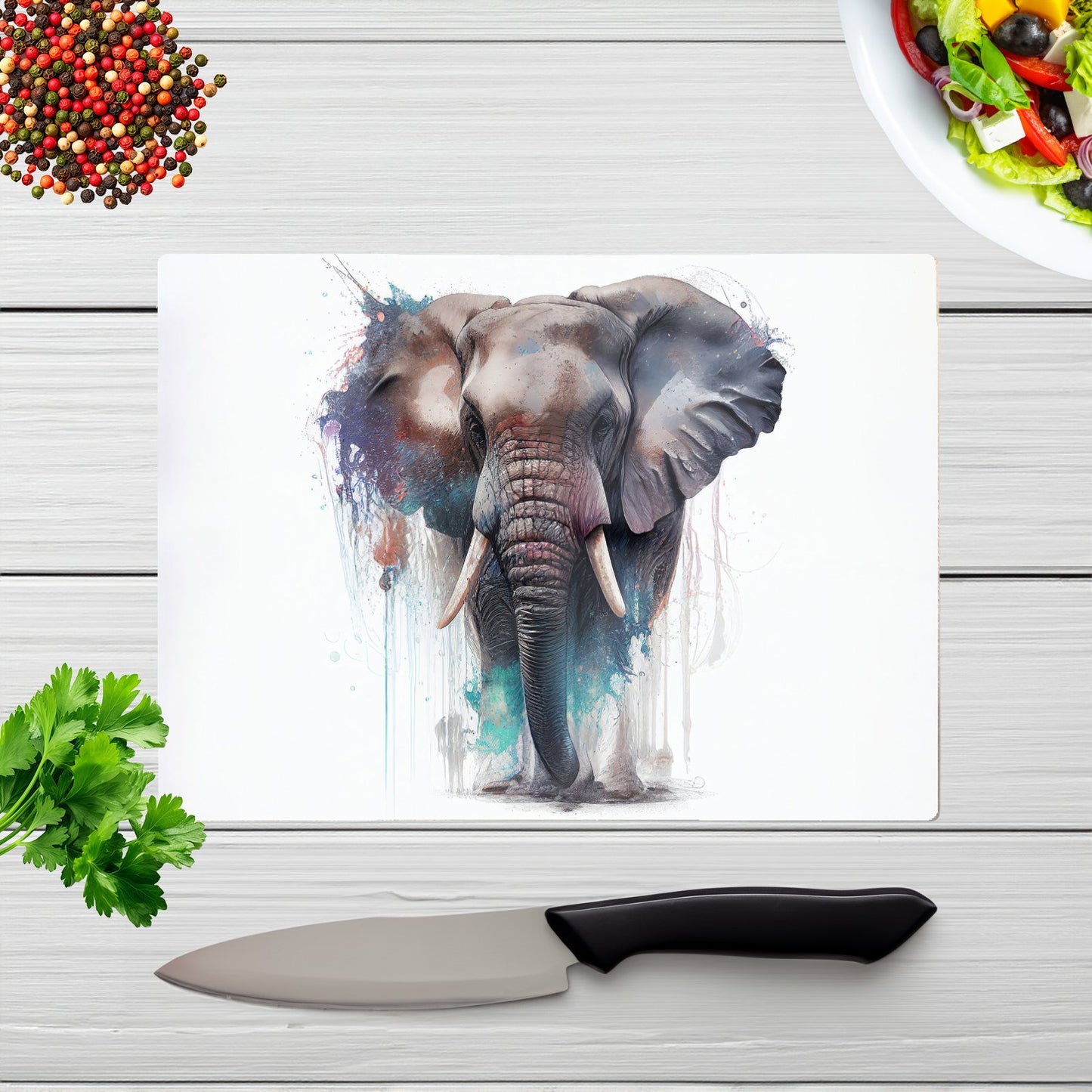 Elephant Splashart Glass Chopping Board