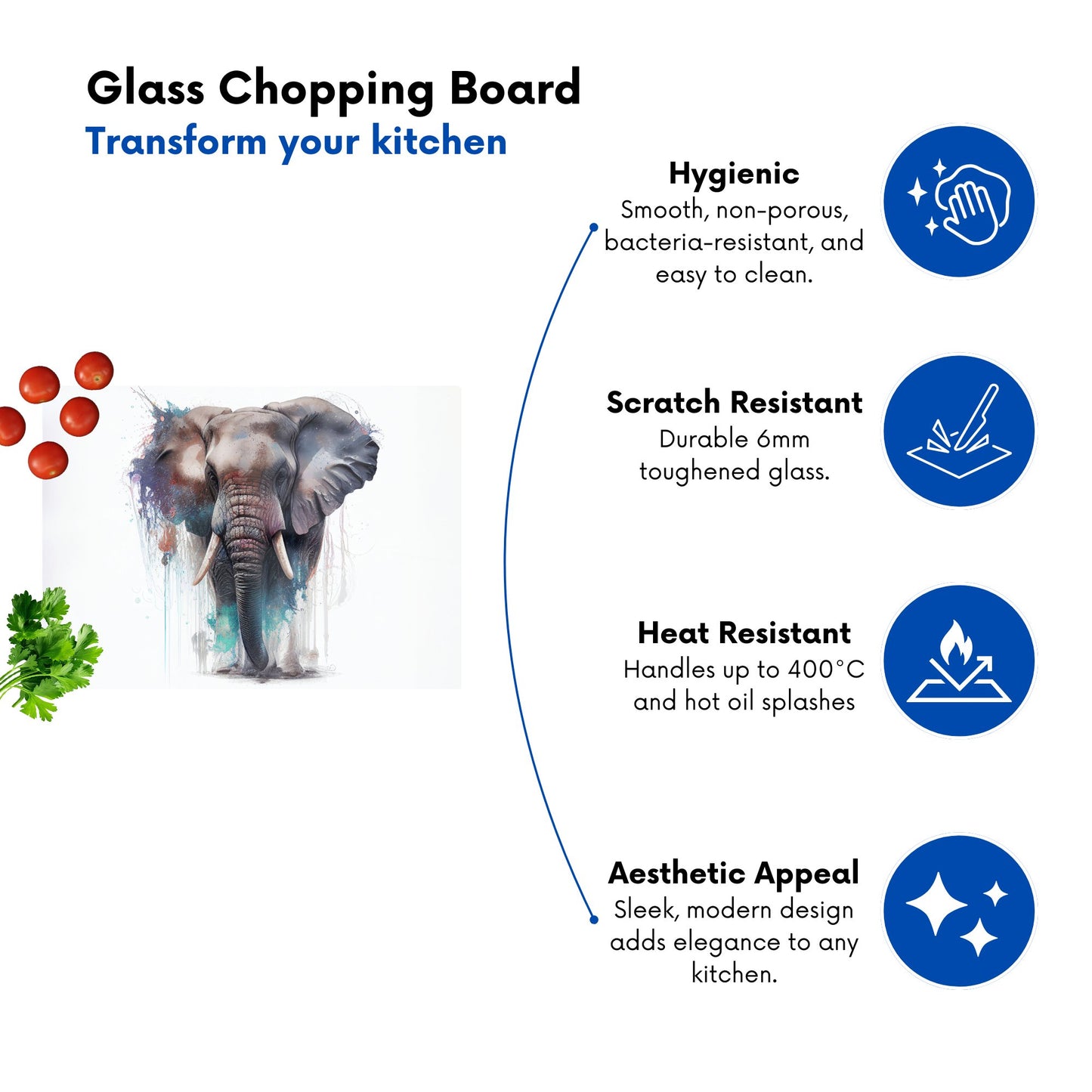 Elephant Splashart Glass Chopping Board