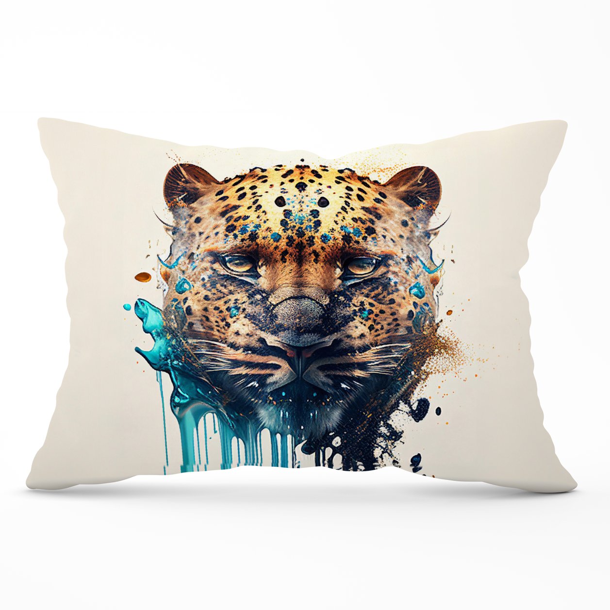 Leapoard Face Splashart On Light Background Cushions
