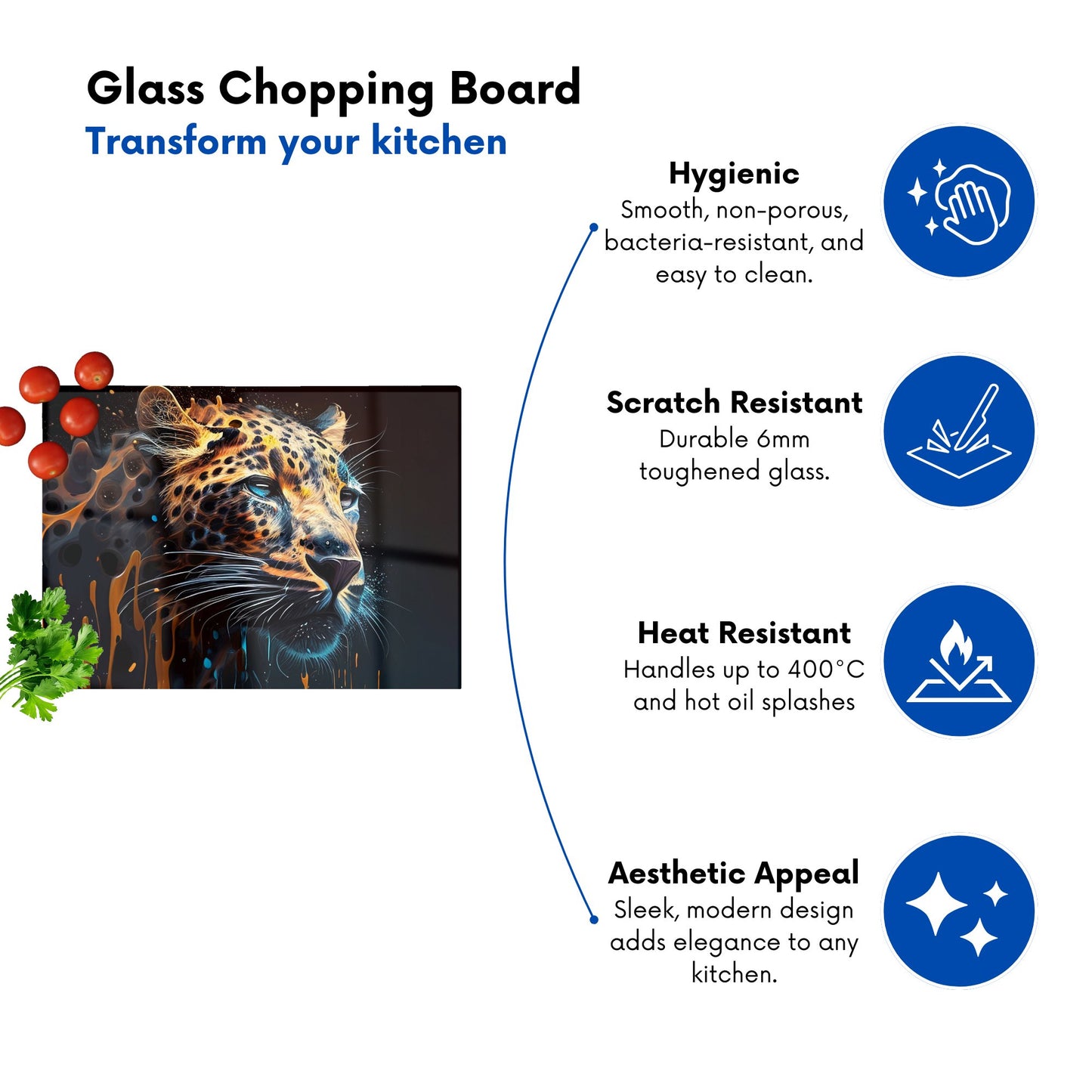 Leapoard Face Splashart Dark Background Glass Chopping Board