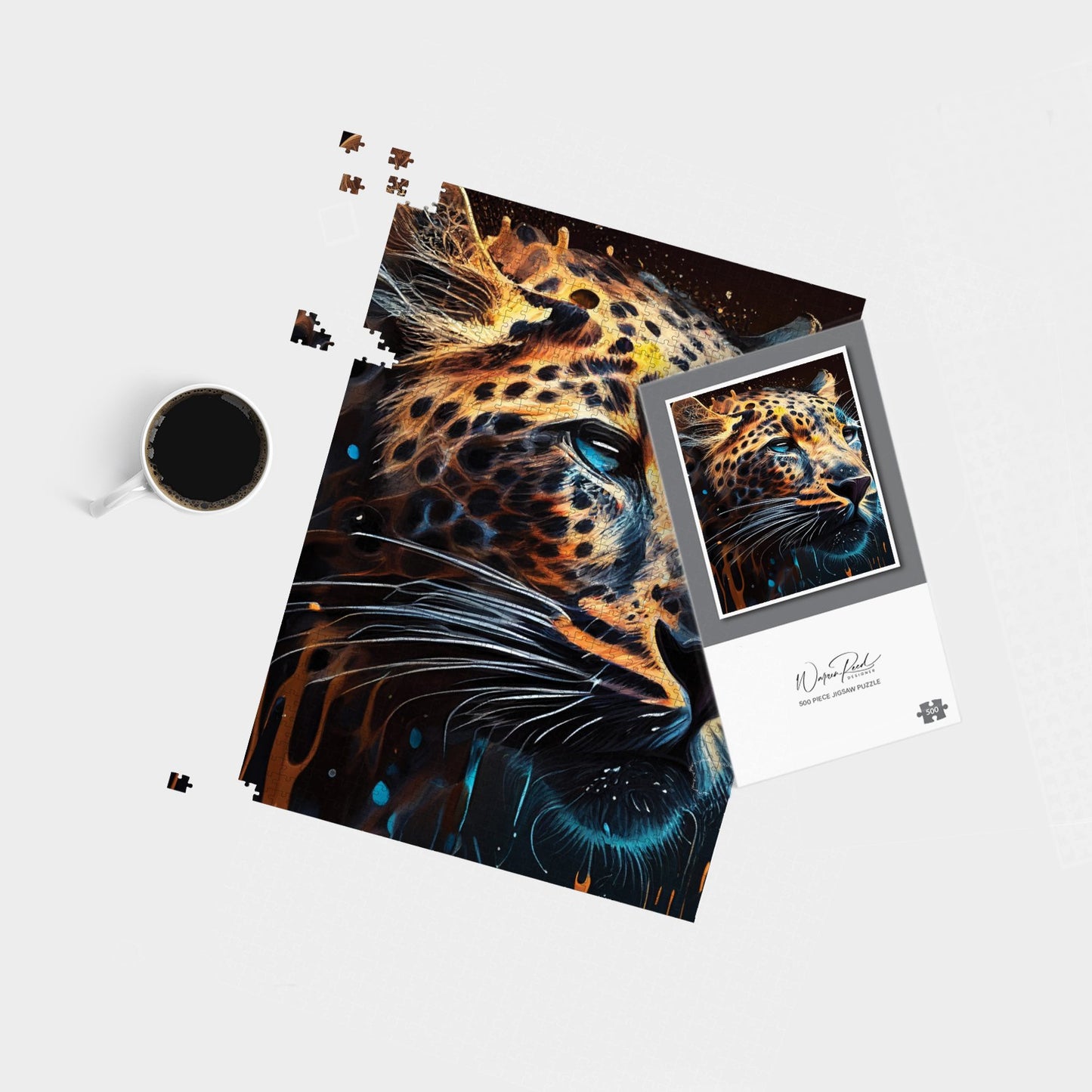 Leapoard Face Splashart, Dark Background Jigsaw Puzzle