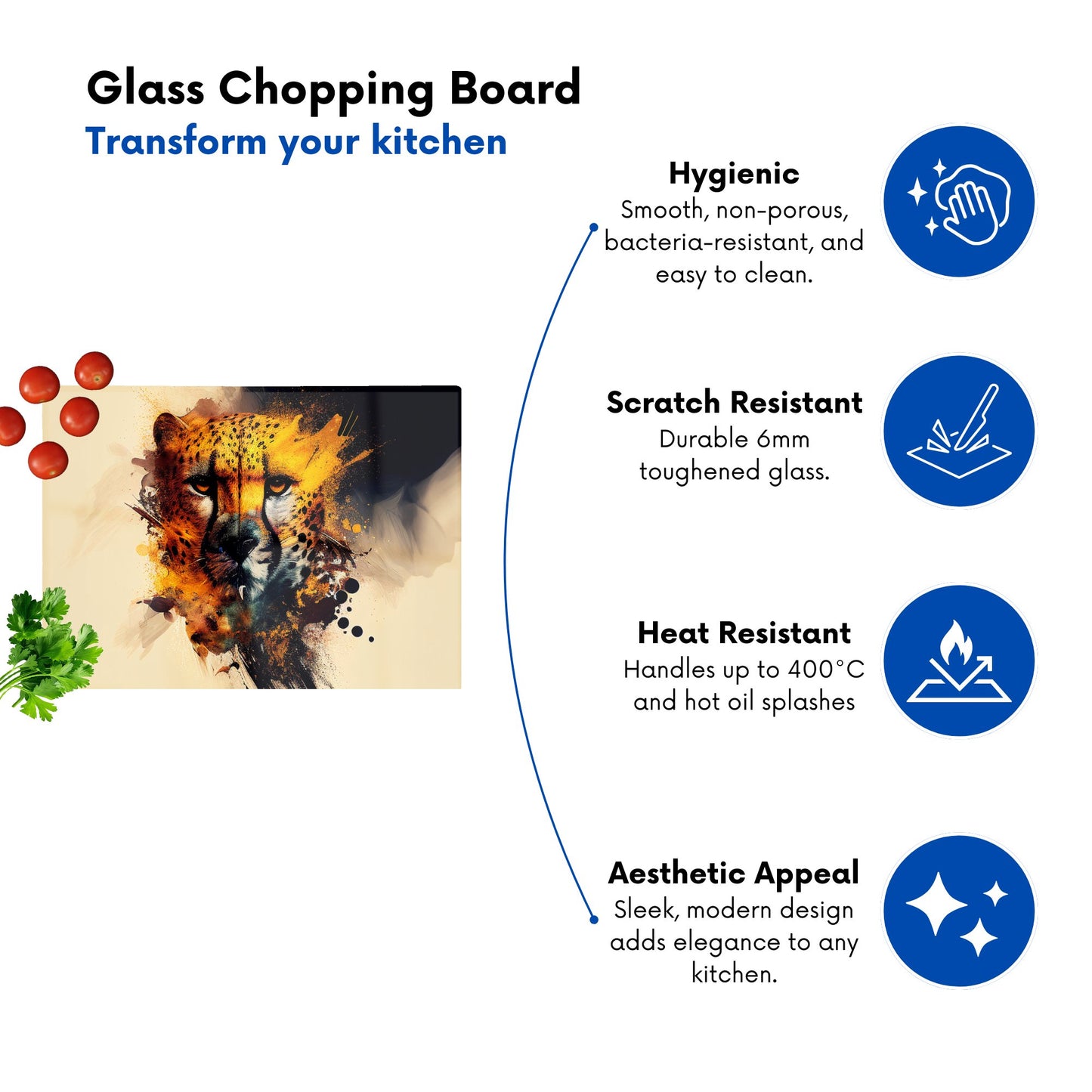 Cheetah Face Splashart Glass Chopping Board