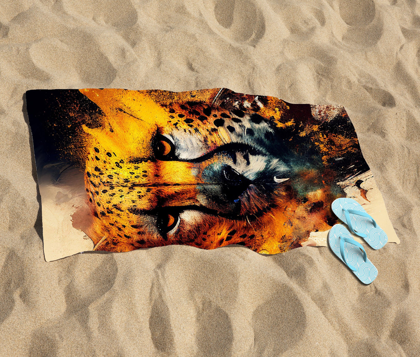 Cheetah Face Splashart Beach Towel