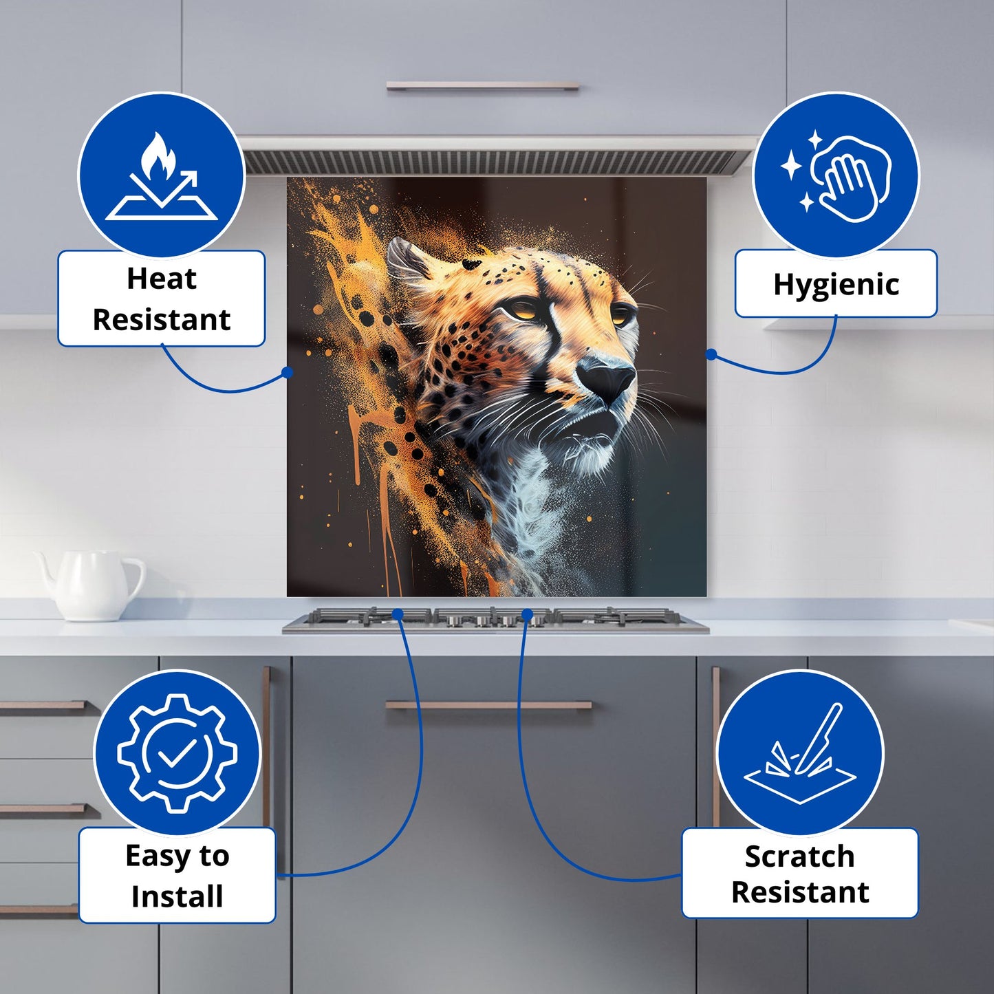 Cheetah Face Splashart Dark Background Kitchen Splashback