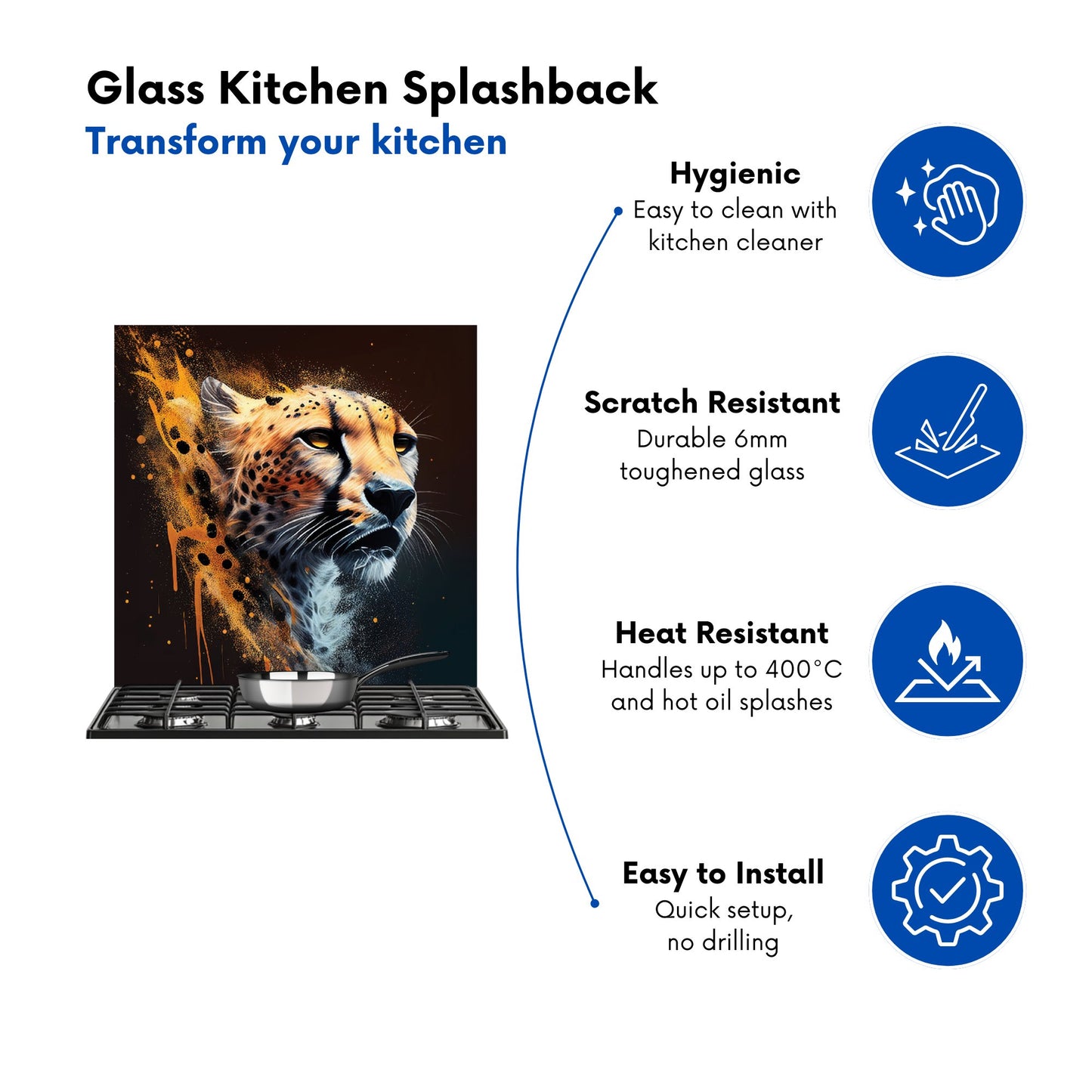 Cheetah Face Splashart Dark Background Kitchen Splashback