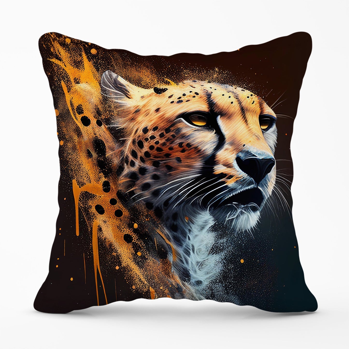Cheetah Face Splashart Dark Background Cushions