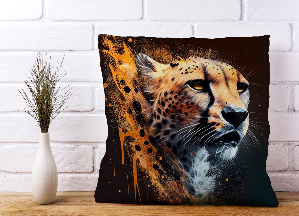 Cheetah Face Splashart Dark Background Cushions