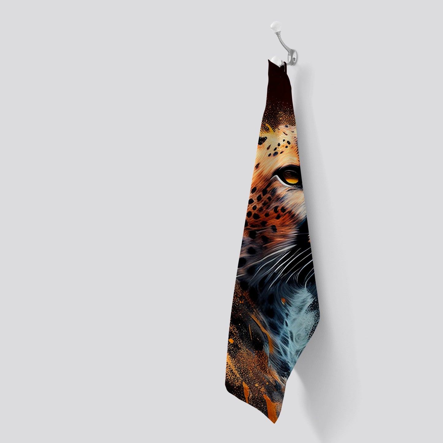 Cheetah Face Splashart Dark Background Tea Towel
