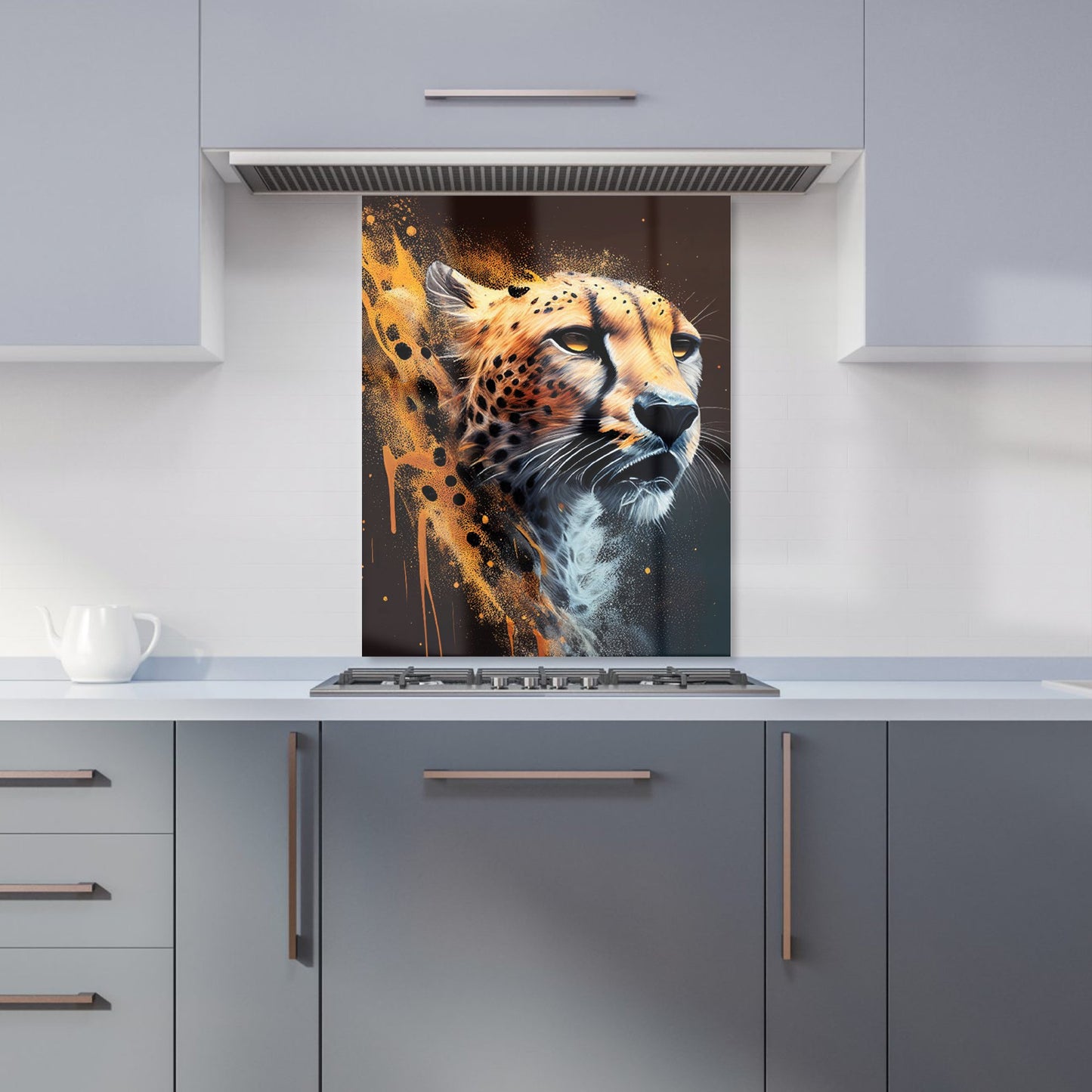 Cheetah Face Splashart Dark Background Kitchen Splashback