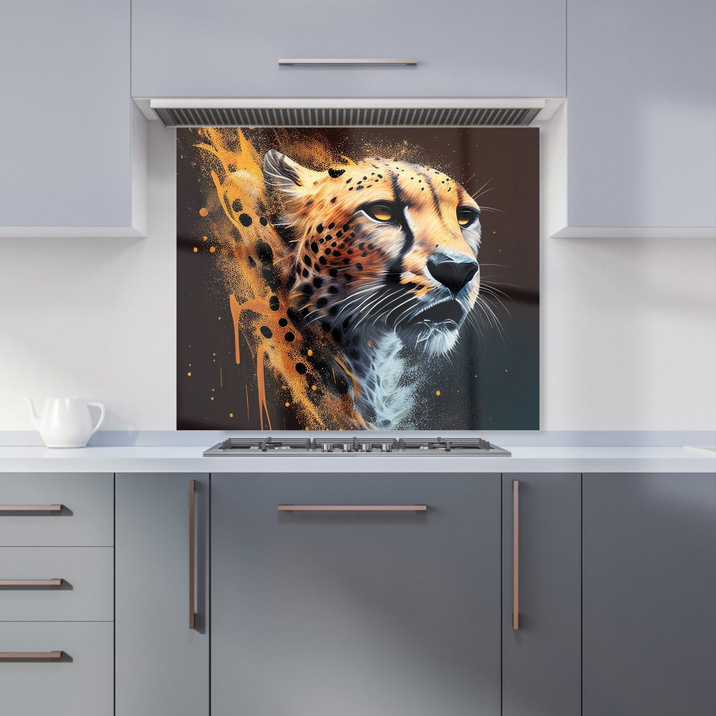 Cheetah Face Splashart Dark Background Kitchen Splashback