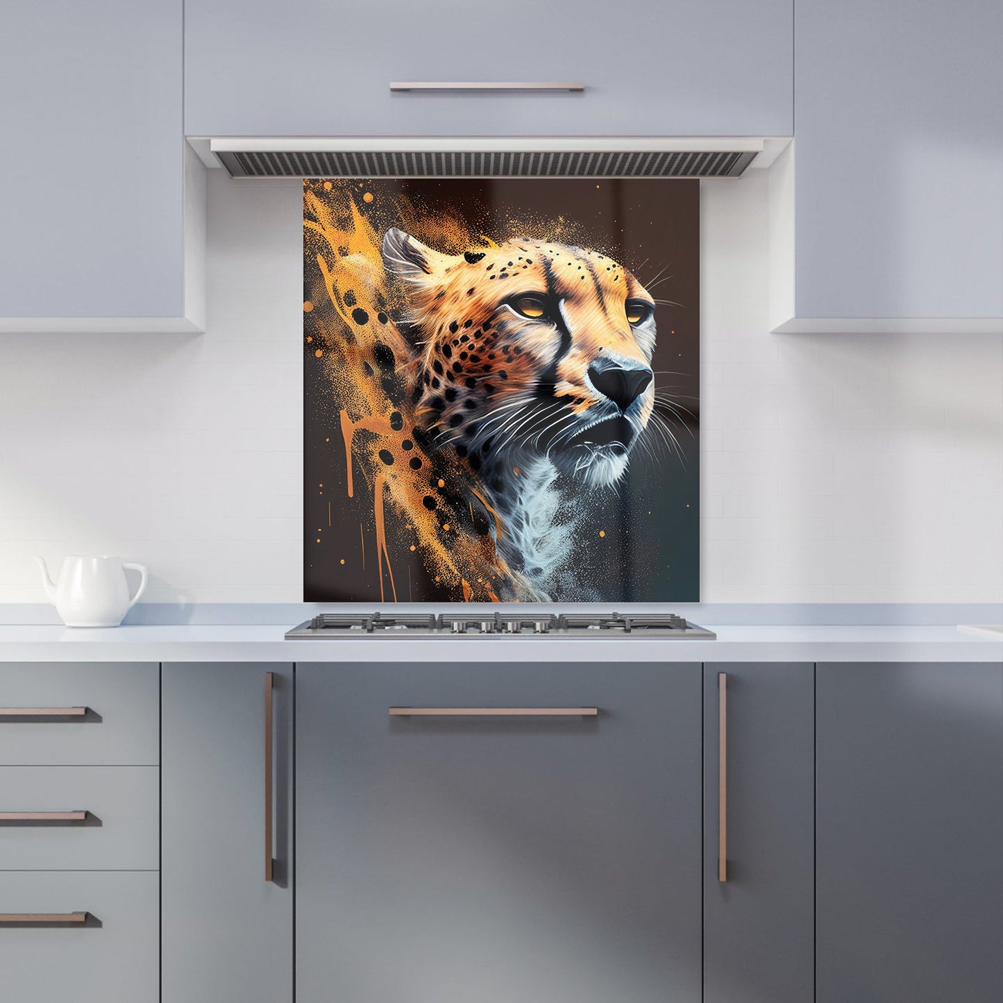 Cheetah Face Splashart Dark Background Kitchen Splashback