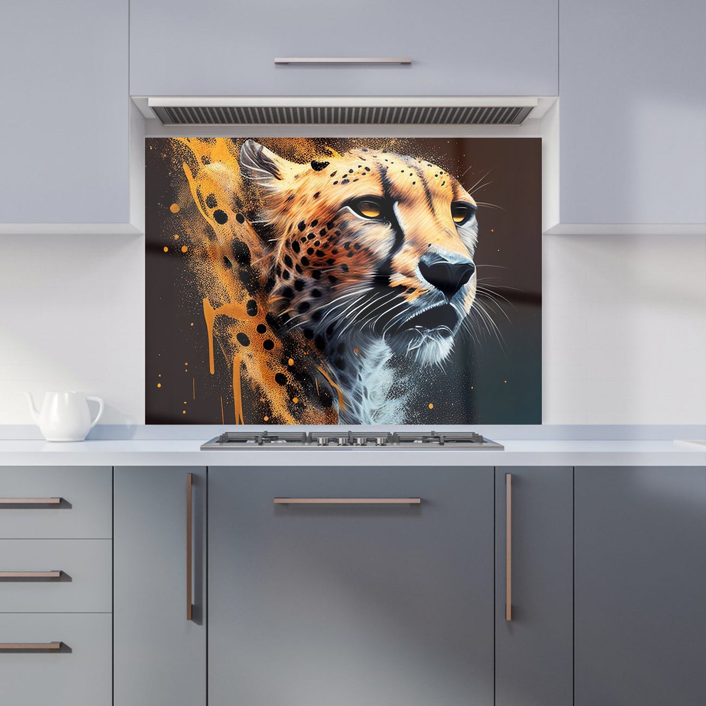 Cheetah Face Splashart Dark Background Kitchen Splashback