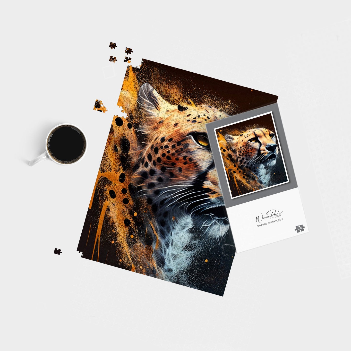 Cheetah Face Splashart Dark Background Jigsaw Puzzle