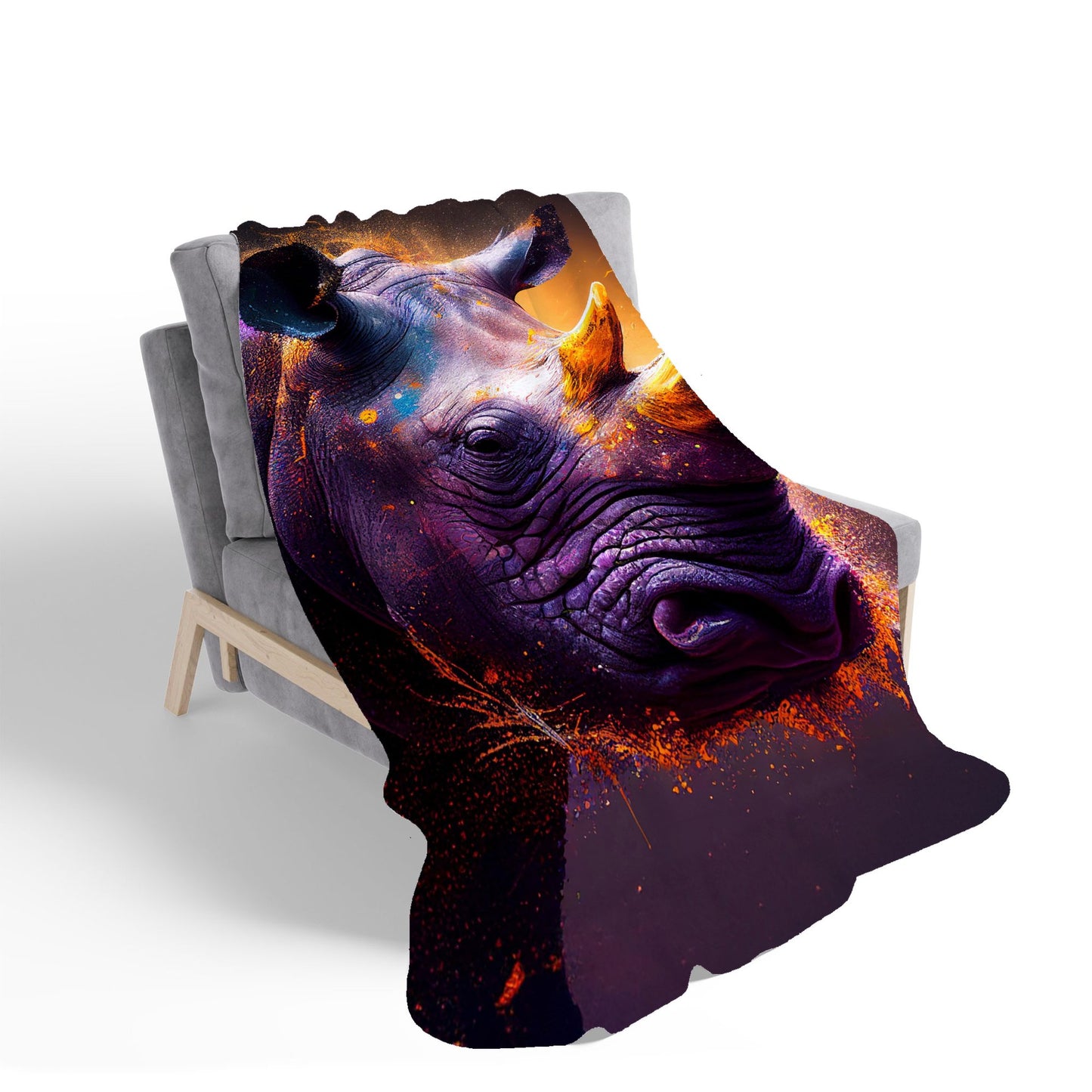Golden Rhino Face Splashart Sherpa Blanket