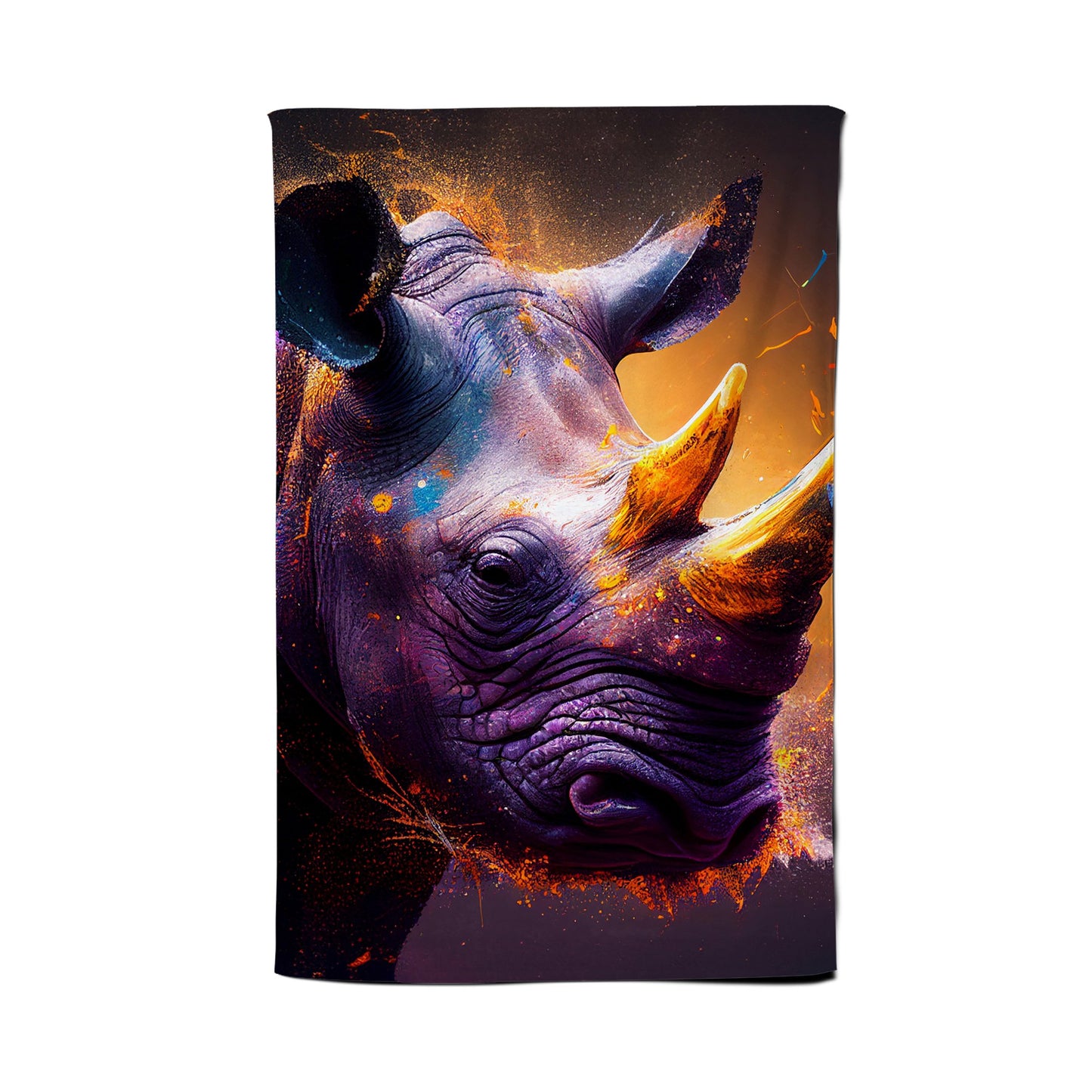 Golden Rhino Face Splashart Tea Towel