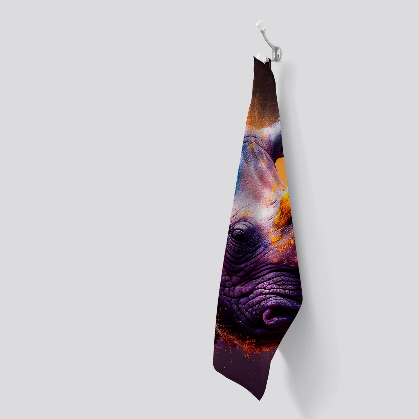 Golden Rhino Face Splashart Tea Towel