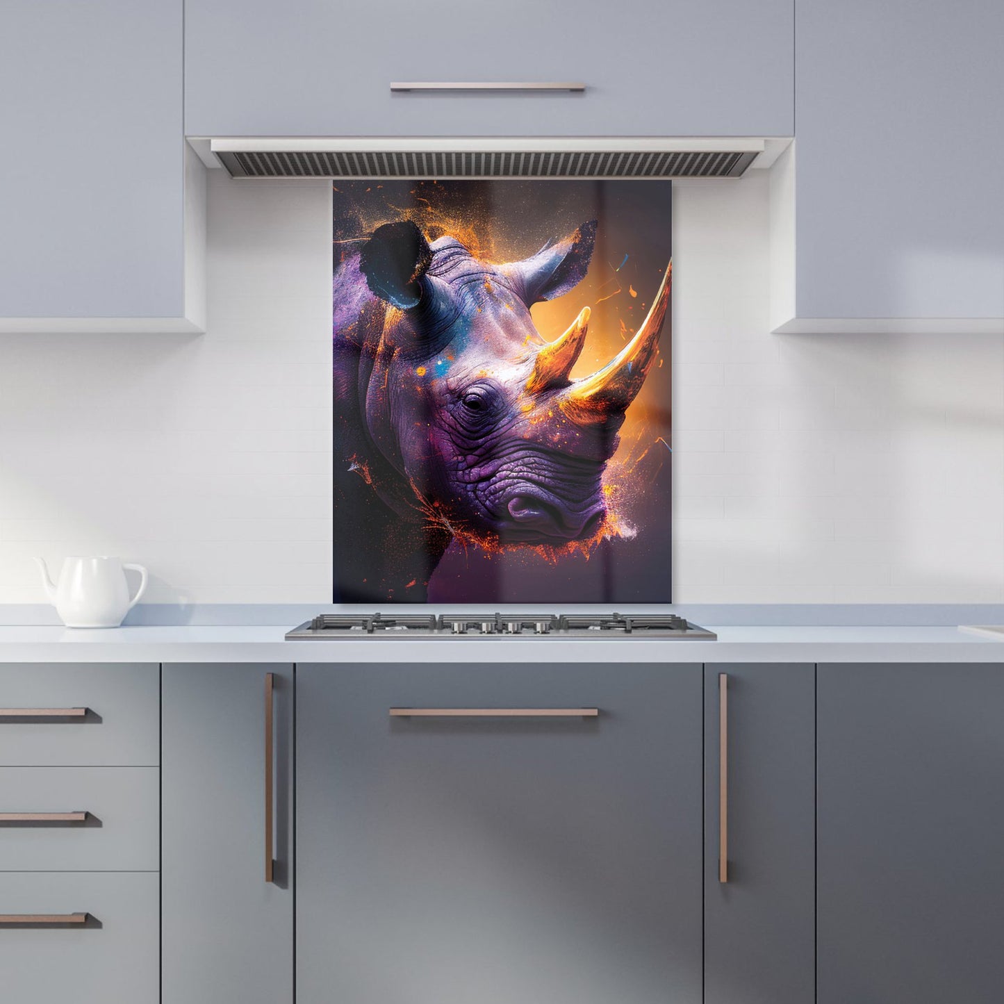 Golden Rhino Face Splashart Kitchen Splashback