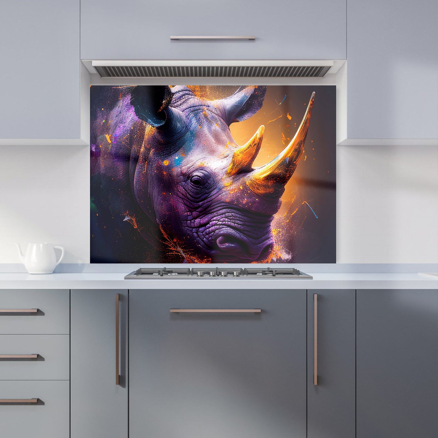 Golden Rhino Face Splashart Kitchen Splashback