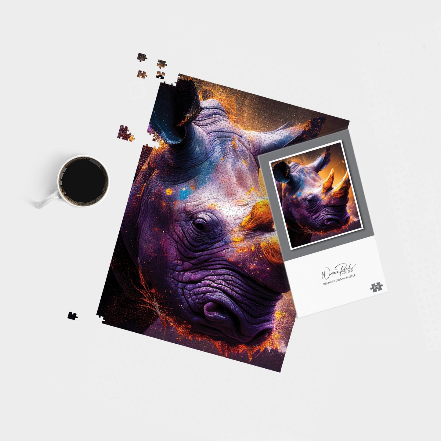 Golden Rhino Face Splashart Jigsaw Puzzle
