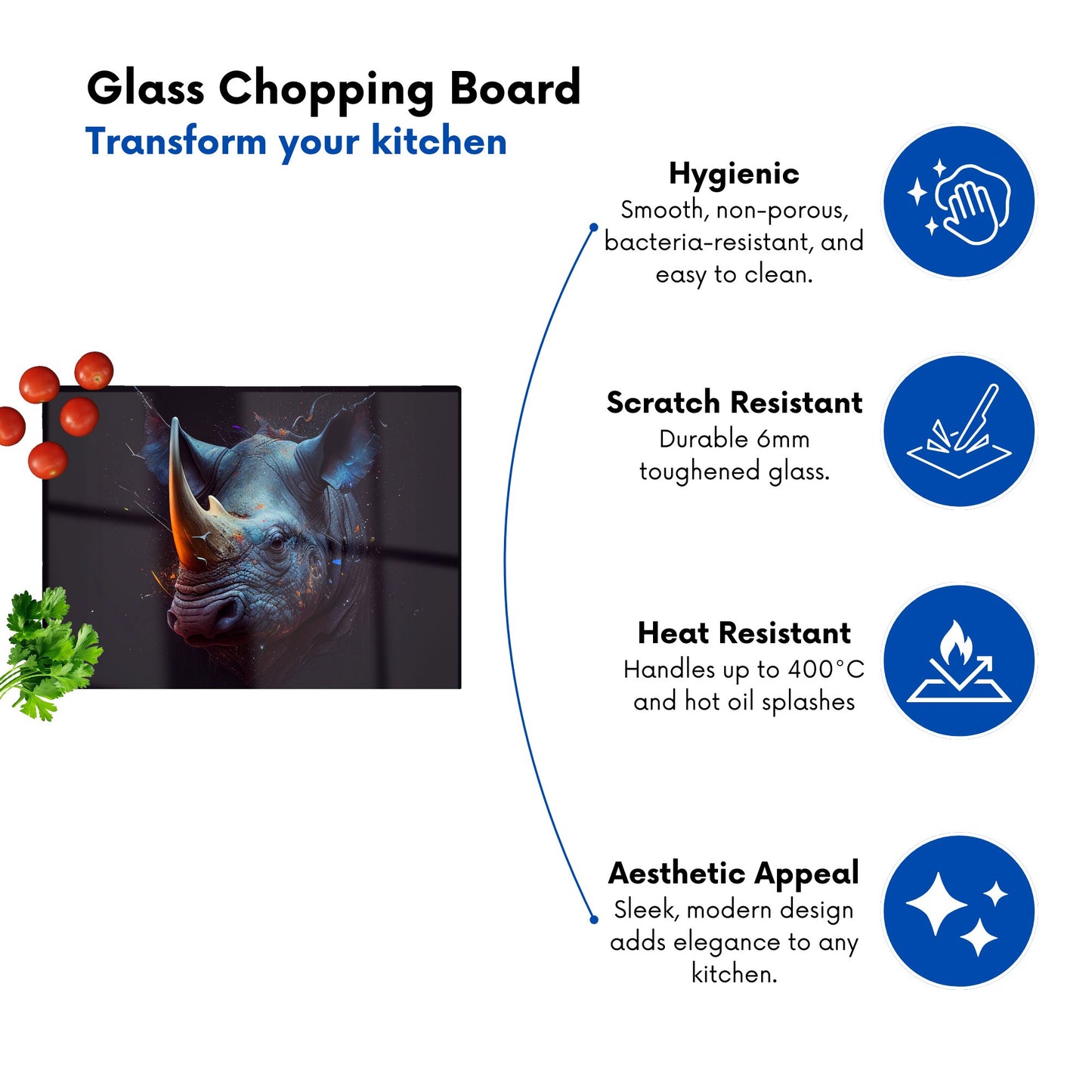 Rhino Face Splashart Glass Chopping Board