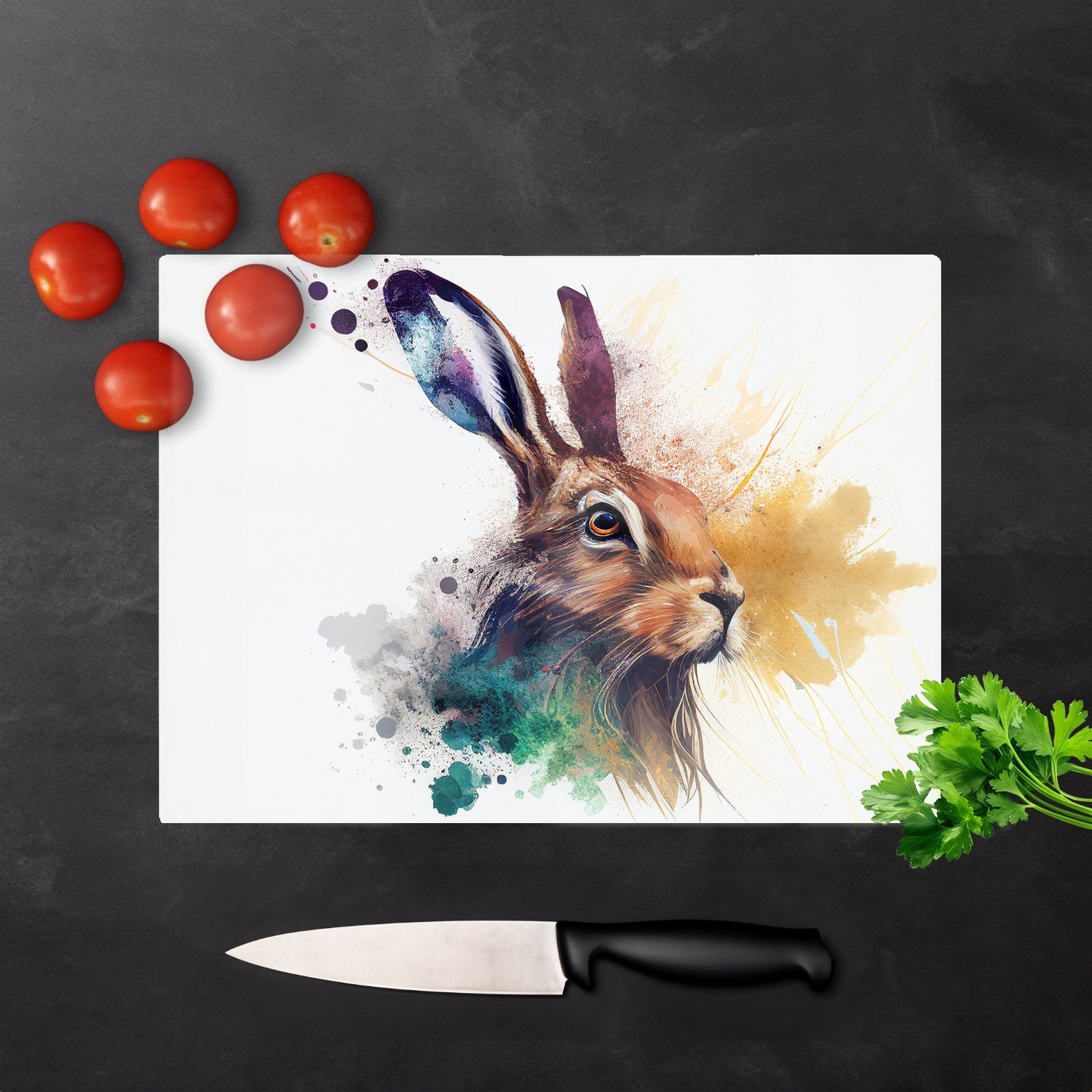 Hare Close Up Splashart Glass Chopping Board