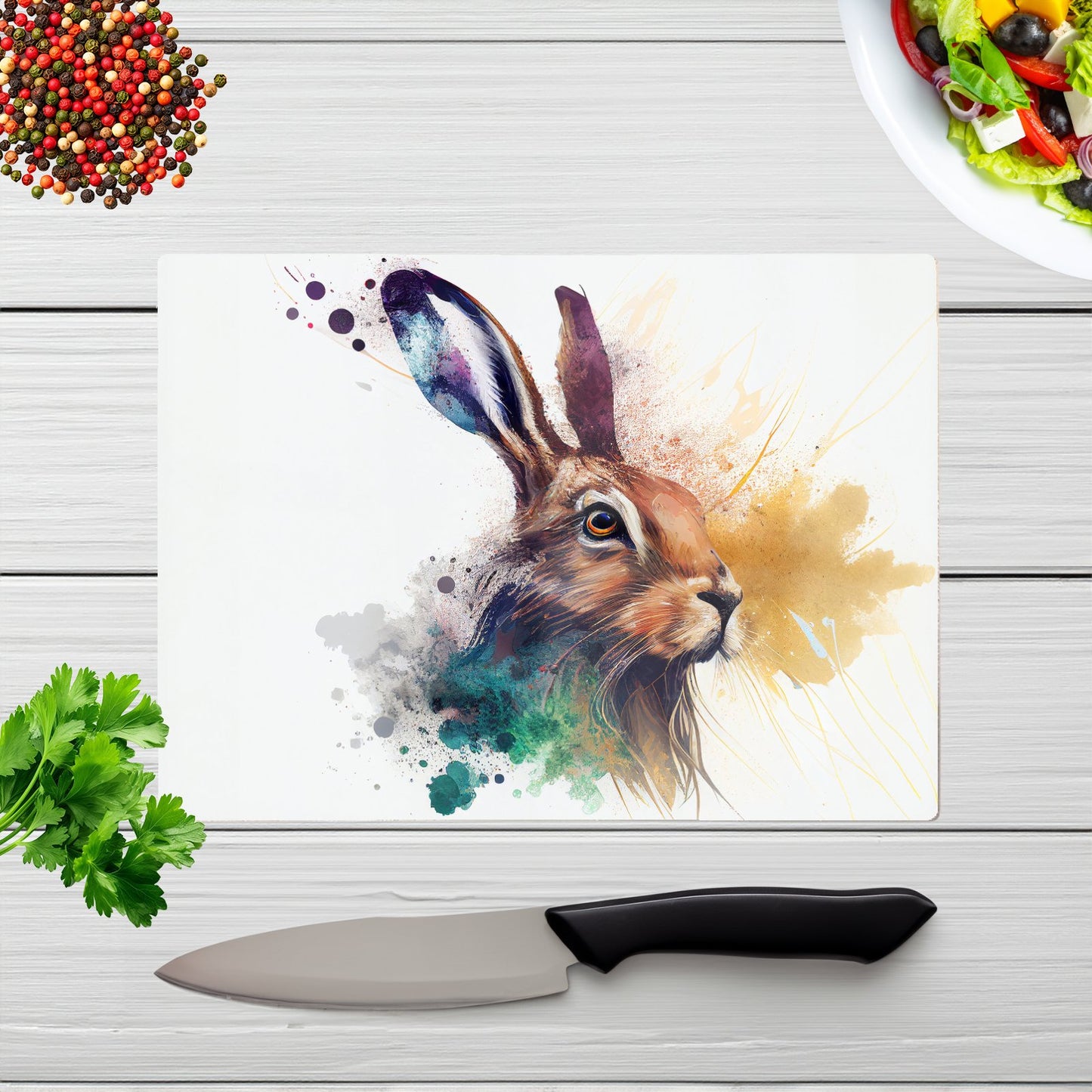 Hare Close Up Splashart Glass Chopping Board
