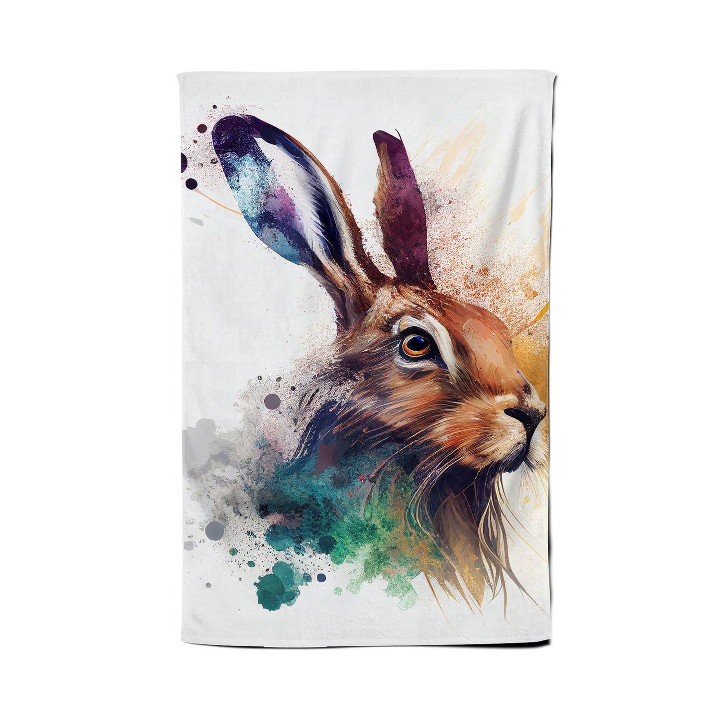 Hare Close Up Splashart Tea Towel