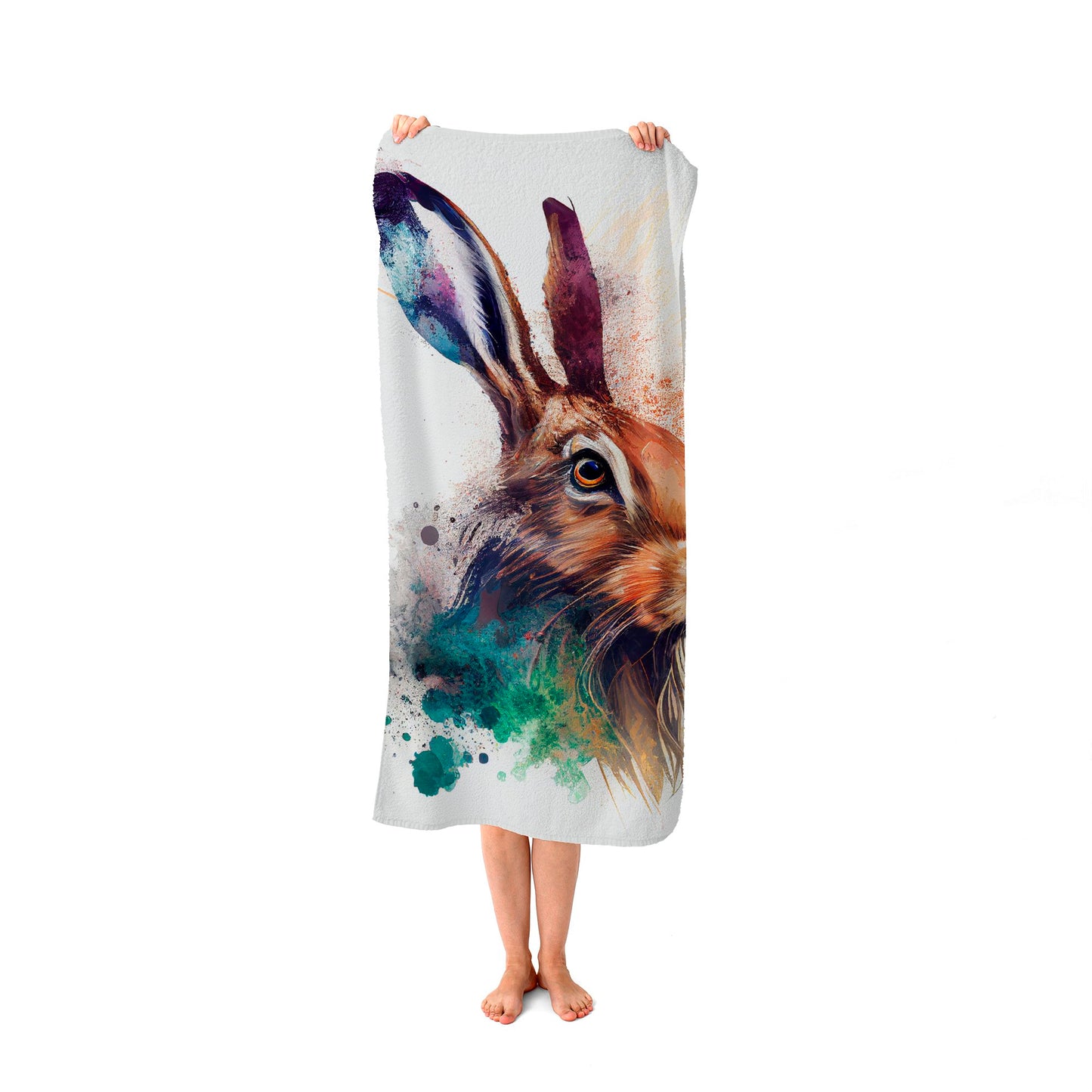 Hare Close Up Splashart Beach Towel