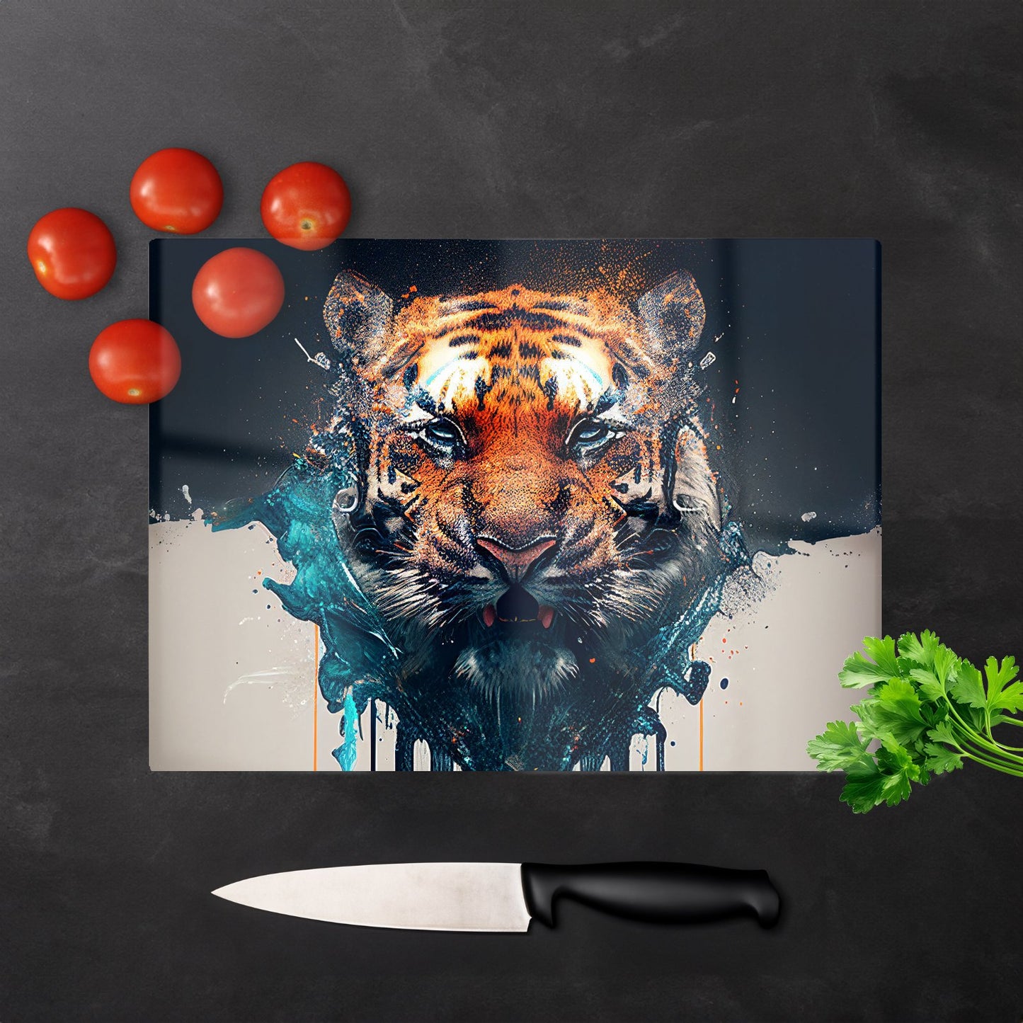 Tiger Face Splashart Glass Chopping Board