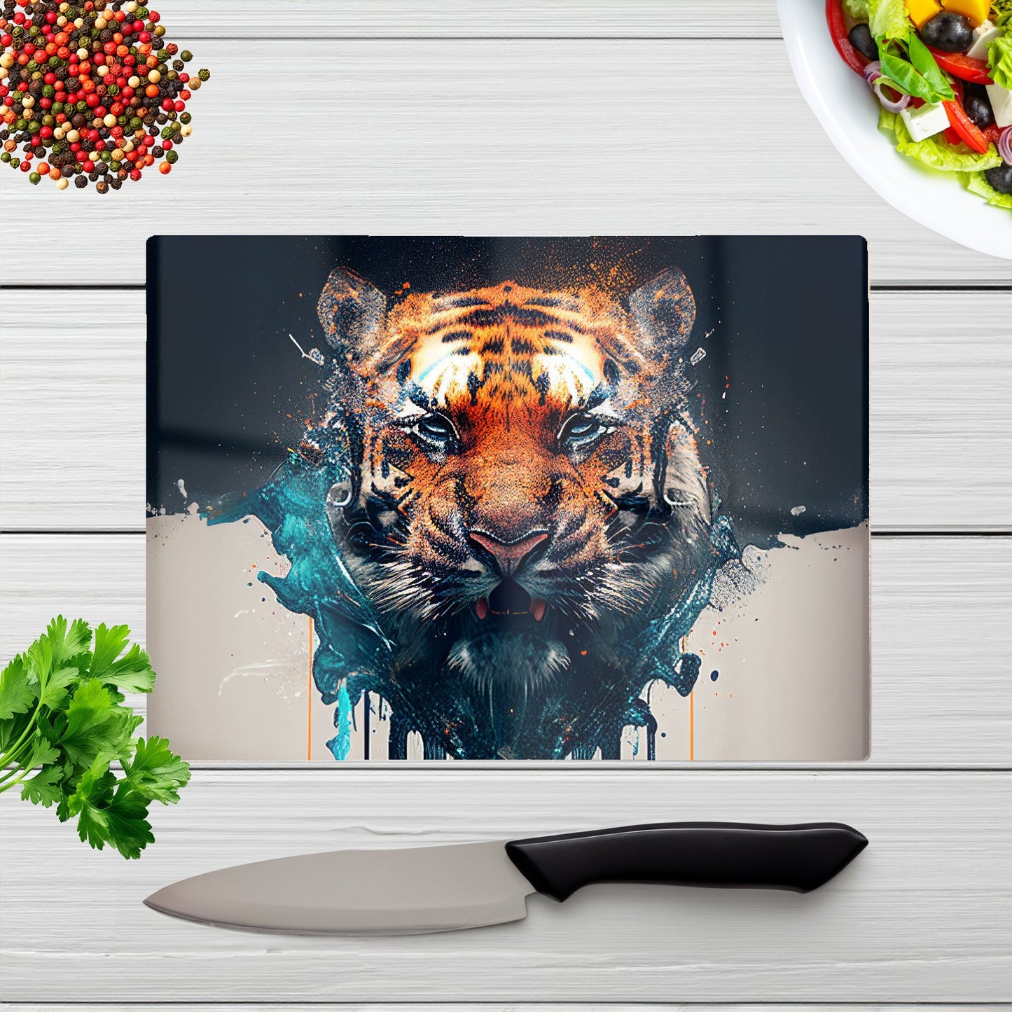 Tiger Face Splashart Glass Chopping Board