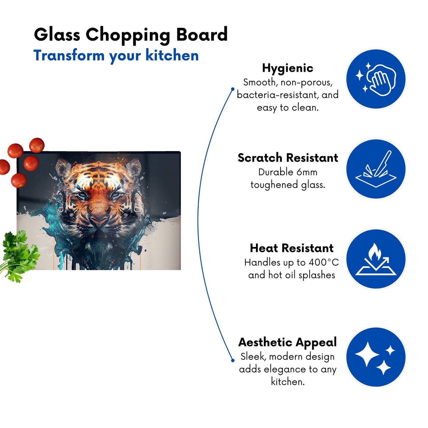 Tiger Face Splashart Glass Chopping Board