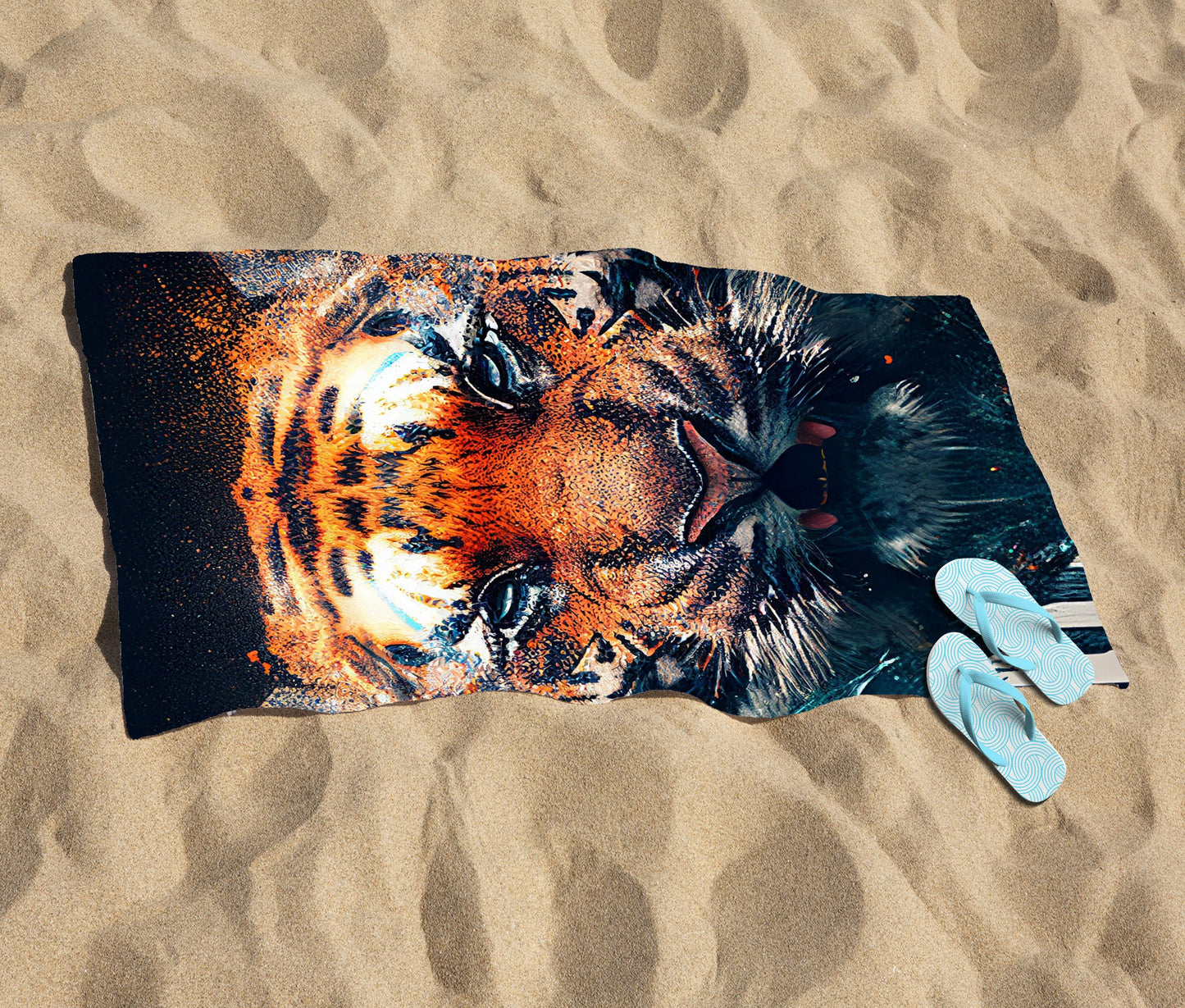 Tiger Face Splashart Beach Towel