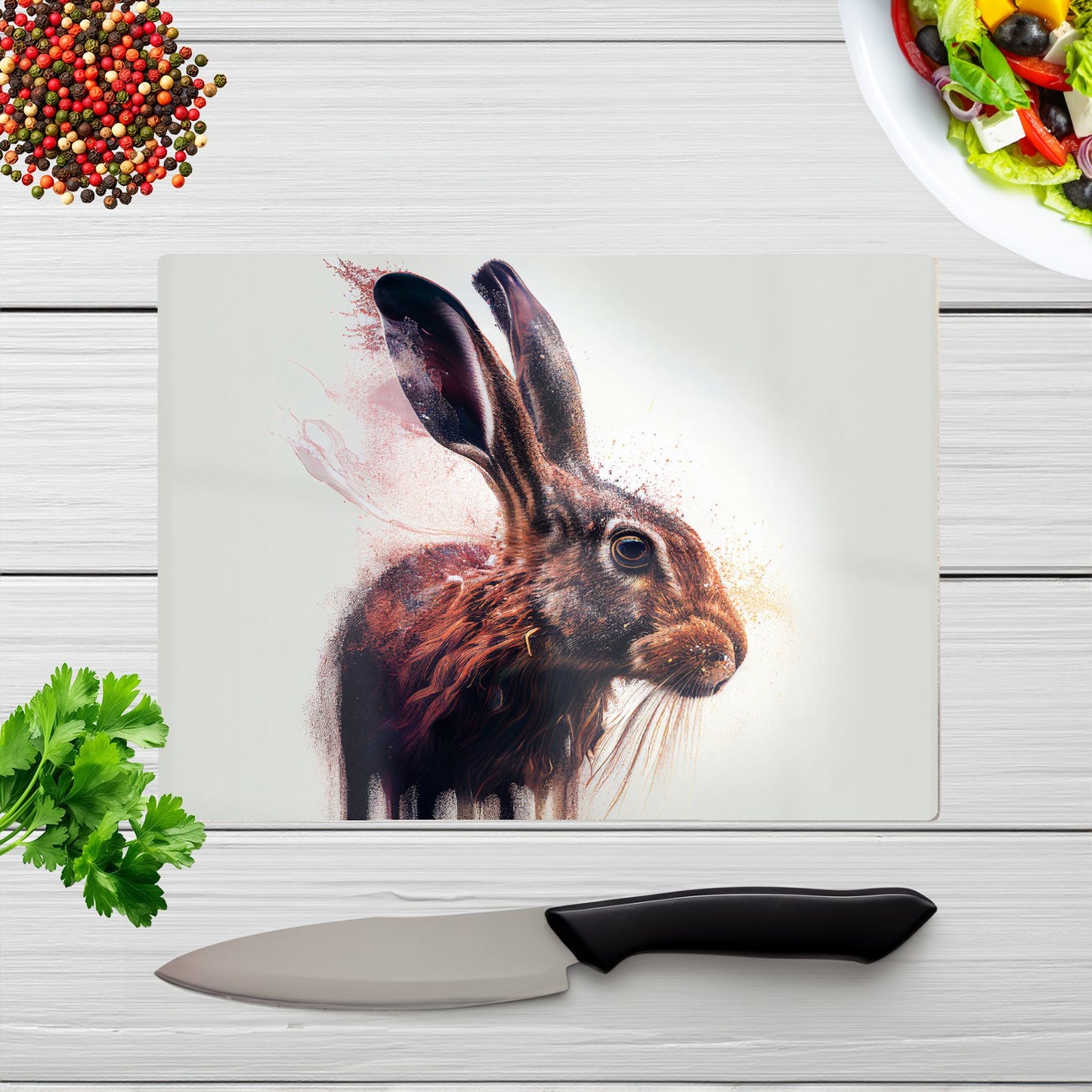 Hare Face Splashart Glass Chopping Board