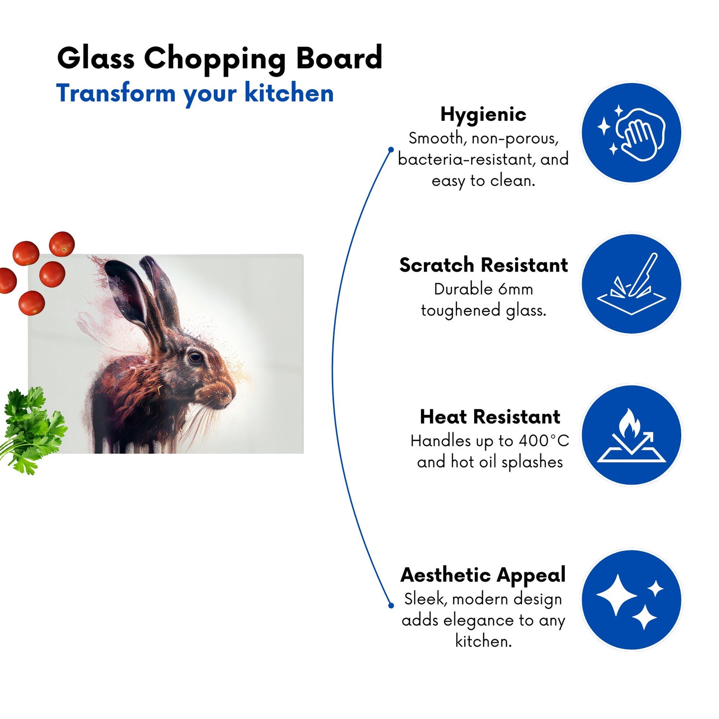 Hare Face Splashart Glass Chopping Board
